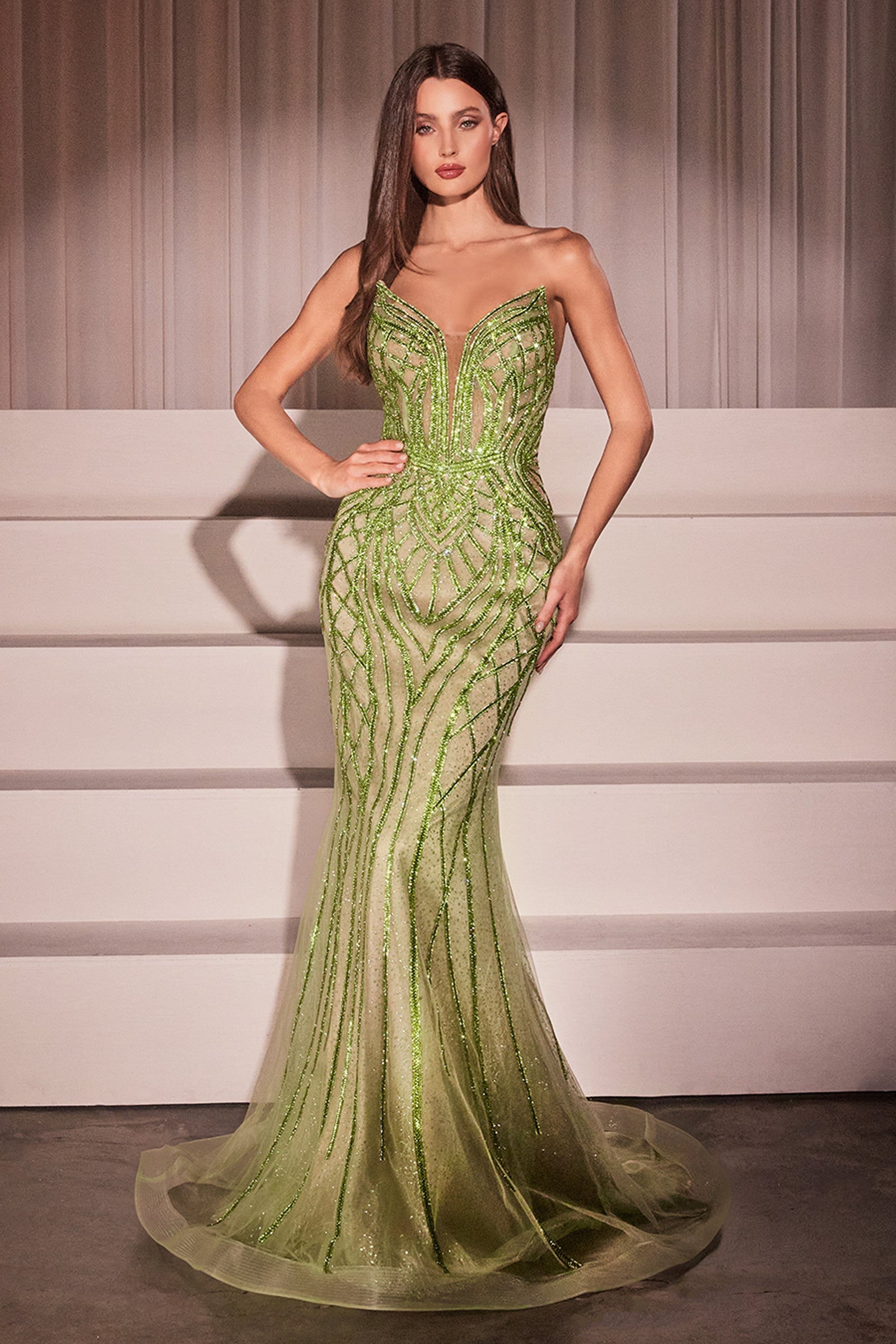 Ladivine CC6018 Long Strapless Rhinestone Embellished Mermaid Gown by DiscountDressShop