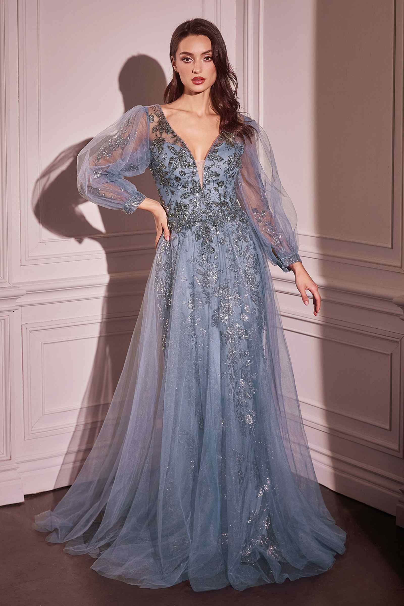 Ladivine CD0102 Dress Long Sleeve Layered Tulle A-Line Gown by DiscountDressShop