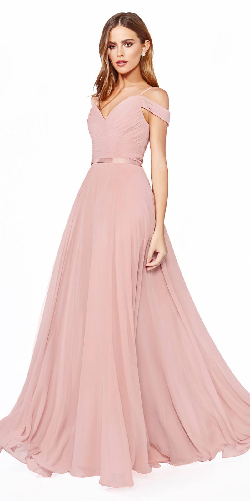 Cinderella Divine CD0156 Long Off The Shoulder Chiffon Gown Corset Back by DiscountDressShop