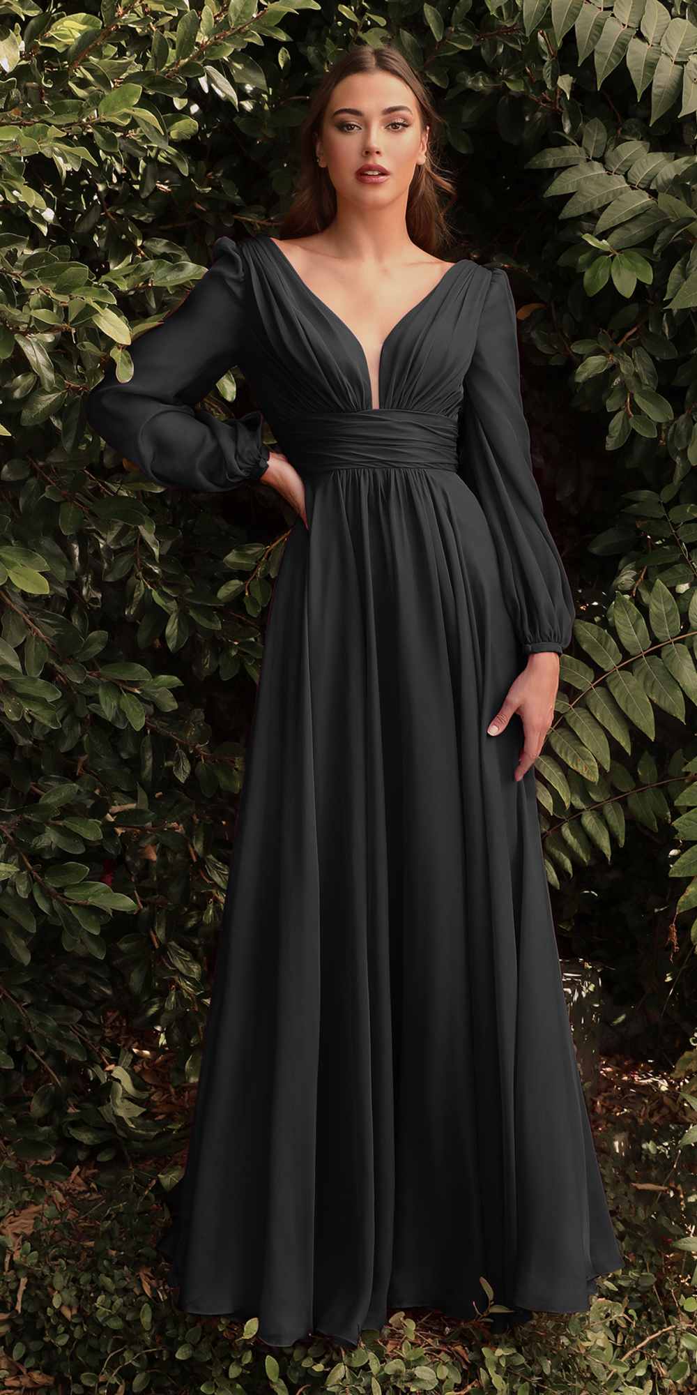 Cinderella Divine CD0192 Long Sleeve A-Line Chiffon Dress by DiscountDressShop
