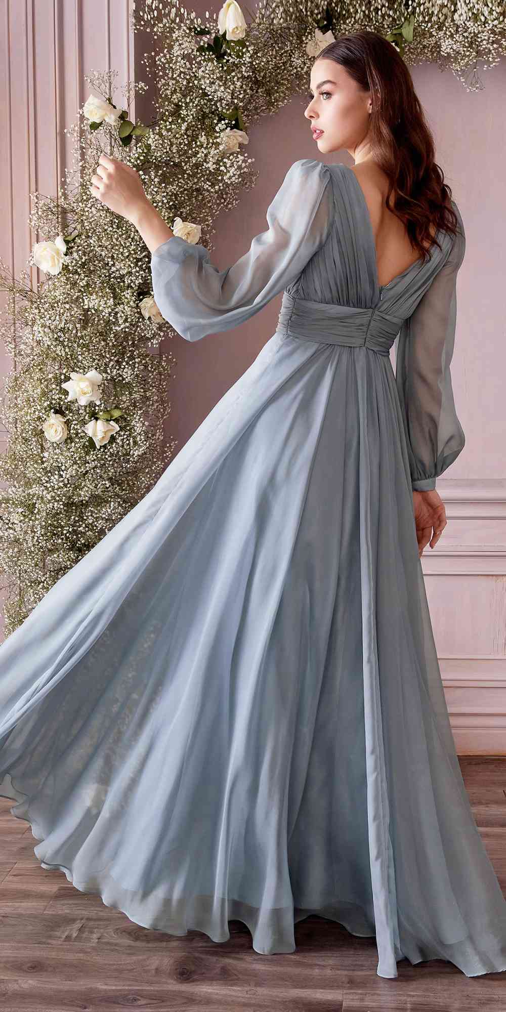 Cinderella Divine CD0192 Long Sleeve A-Line Chiffon Dress by DiscountDressShop