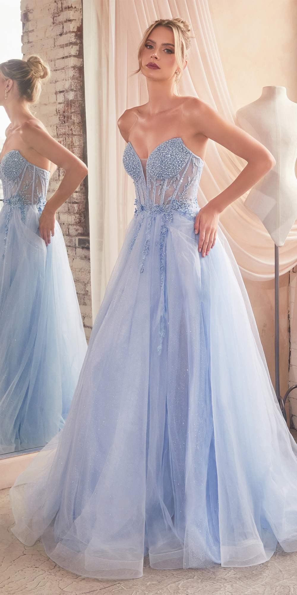 Ladivine CD0230W Long Strapless Layered Tulle Bridal Gown by DiscountDressShop