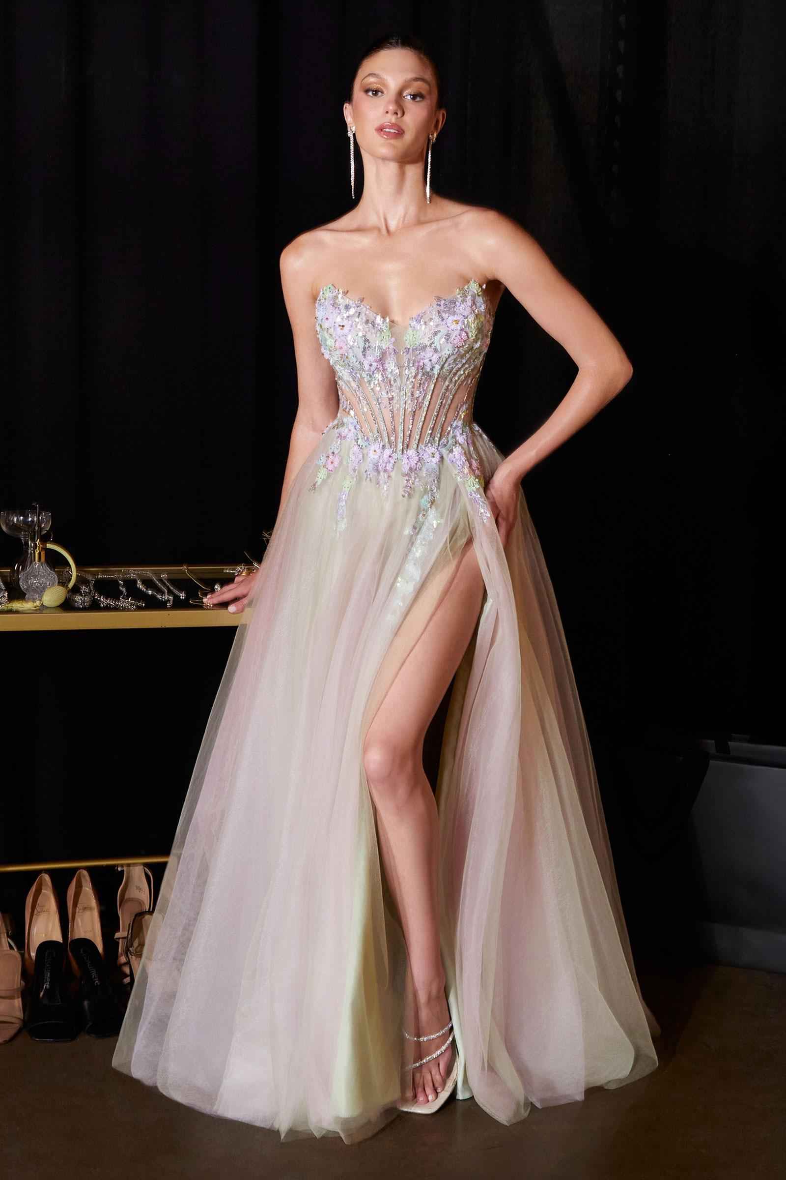 Ladivine CD2418 Ethereal and Enchanting A-Line Floral Applique Gown by DiscountDressShop