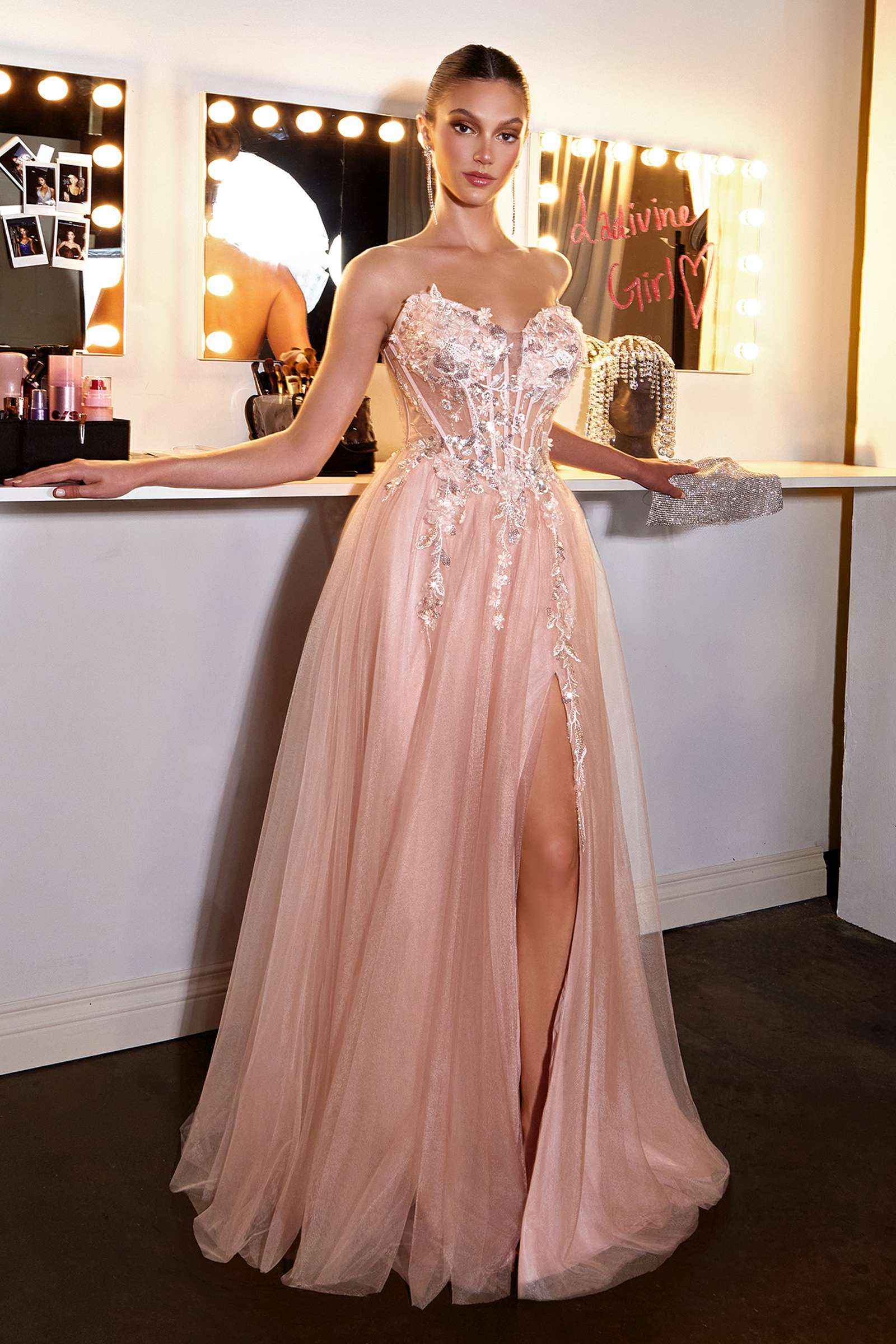 Ladivine CD2426 Enchanting 3D Floral Applique A-Line Gown DestGlow