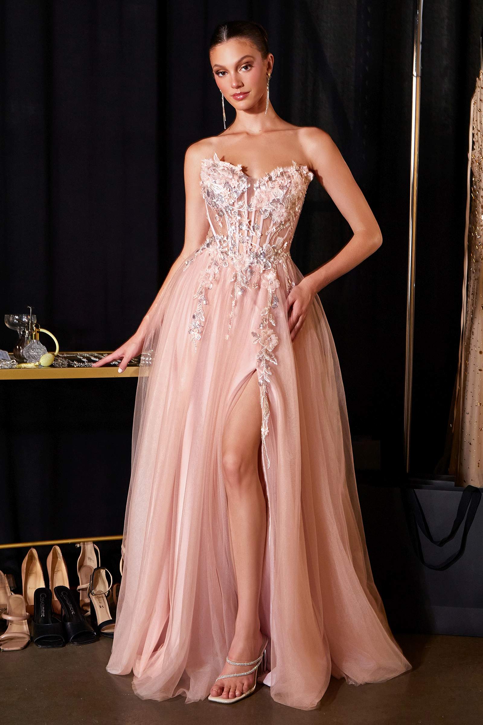 Ladivine CD2426 Enchanting 3D Floral Applique A-Line Gown DestGlow