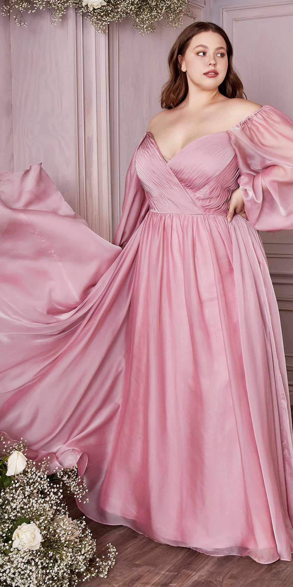 Cinderella Divine CD243C Long Sleeve A-Line Chiffon Dress by DiscountDressShop