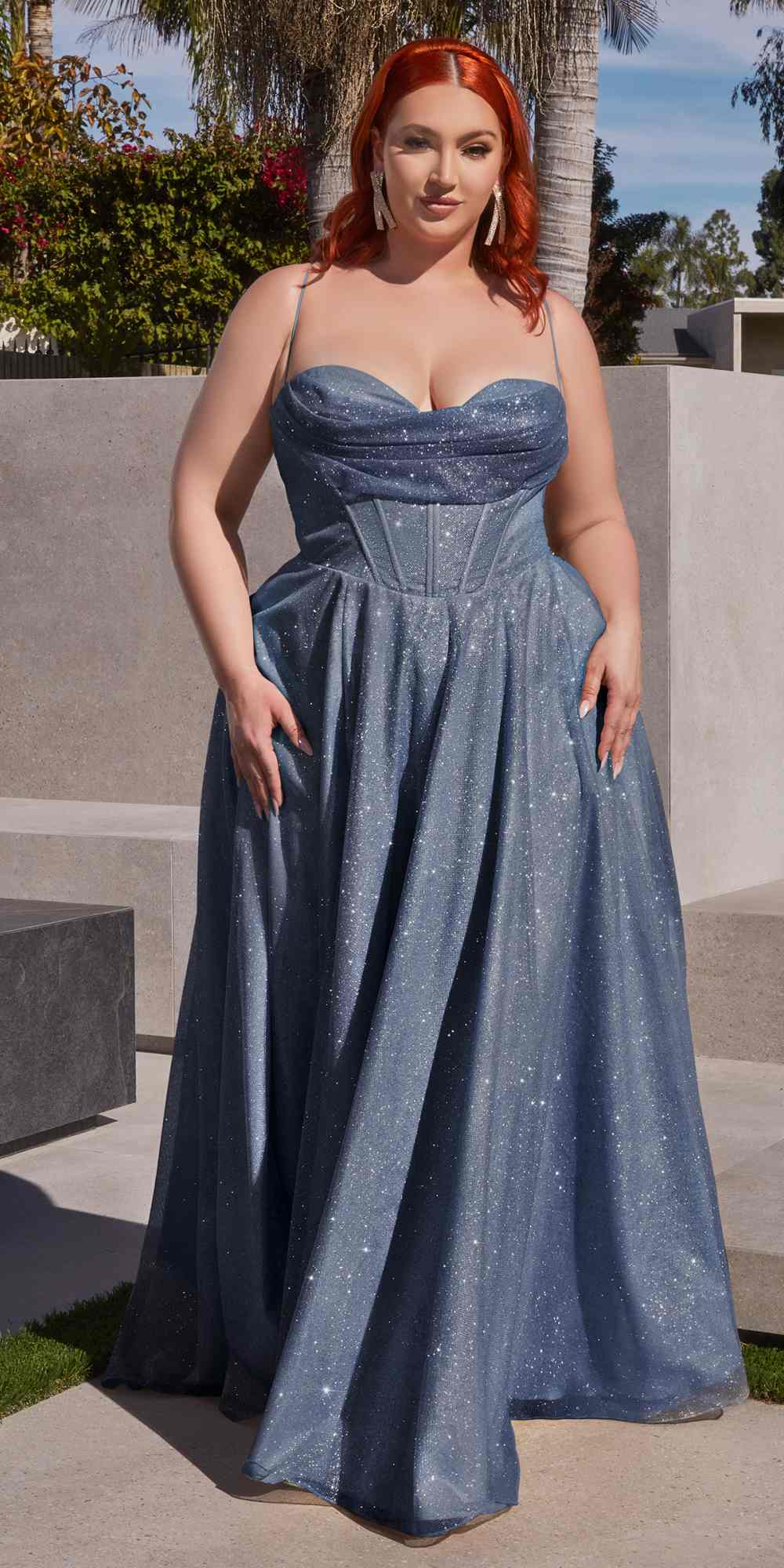 Ladivine CD252 Floor Length Lace Up Glitter A-Line Ball Gown - DestGlow