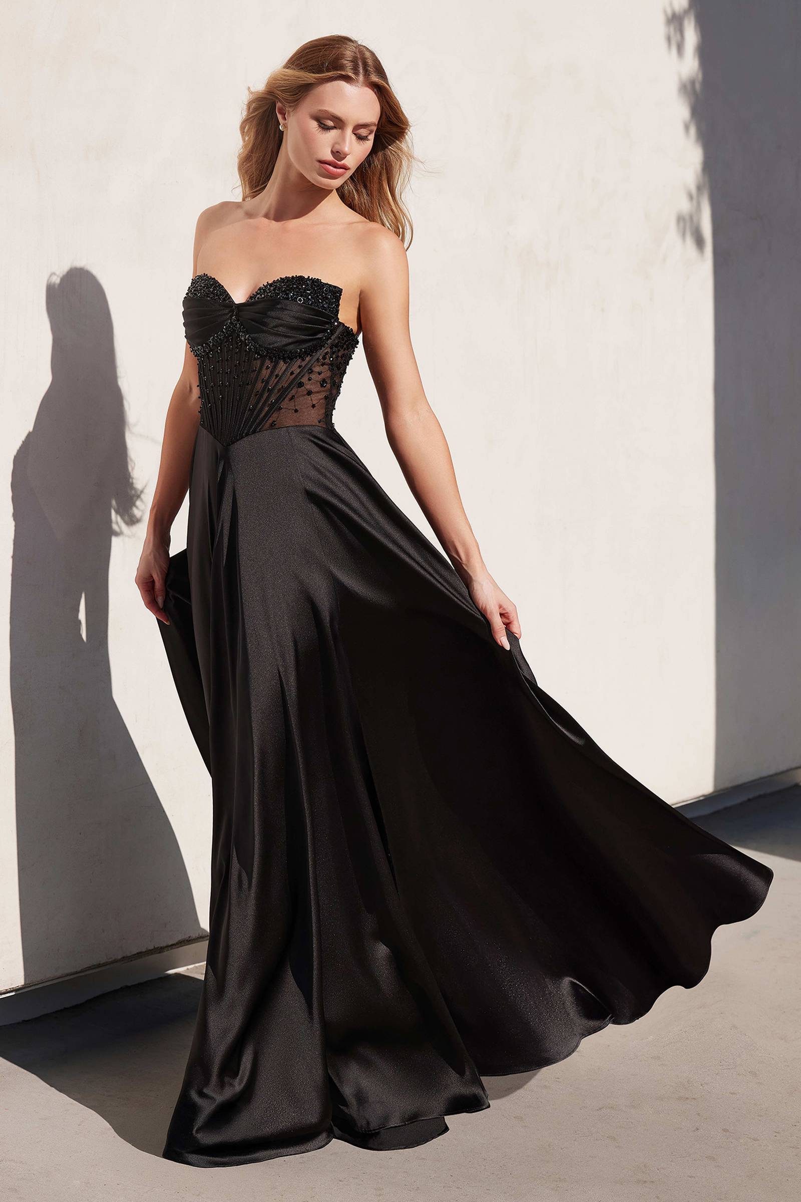 Ladivine CD297 Dress Strapless Beaded Satin A-Line Prom Gown by DiscountDressShop
