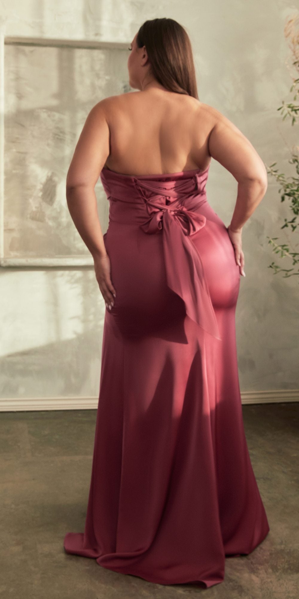 Ladivine CD326 Long Strapless Soft Satin Dress Boned Bodice by DiscountDressShop