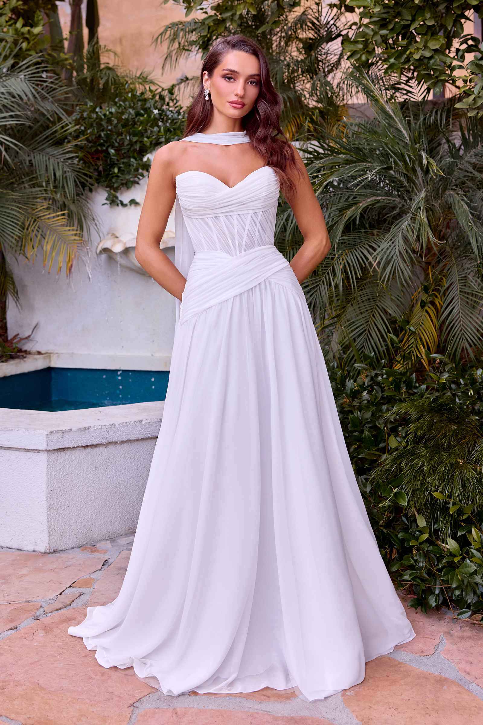 CLEARANCE - Ladivine CD395W Chiffon A-line Wedding Strapless Dress (Size 4) by DiscountDressShop