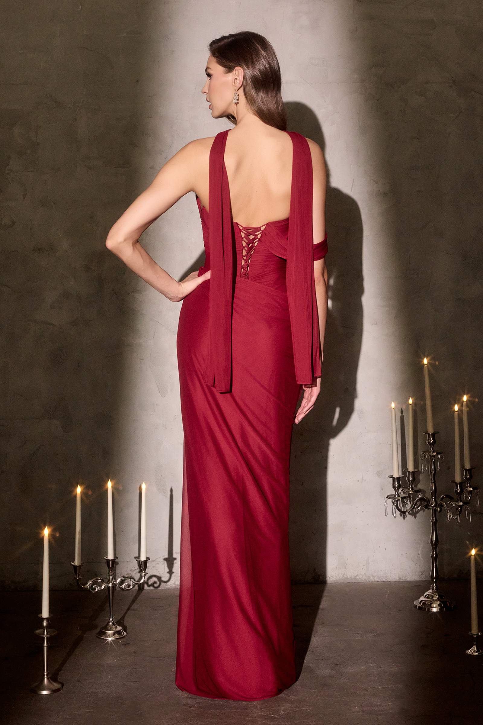 Ladivine CD406 Sculpted Pleated Bodice Lightweight Chiffon Fitted Gown by DiscountDressShop