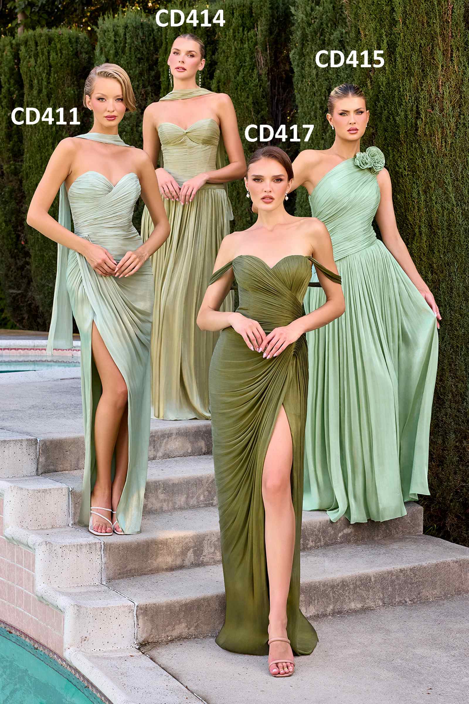 Ladivine CD415 One Shoulder Pleated Luminescent Chiffon Flowy Gown DestGlow