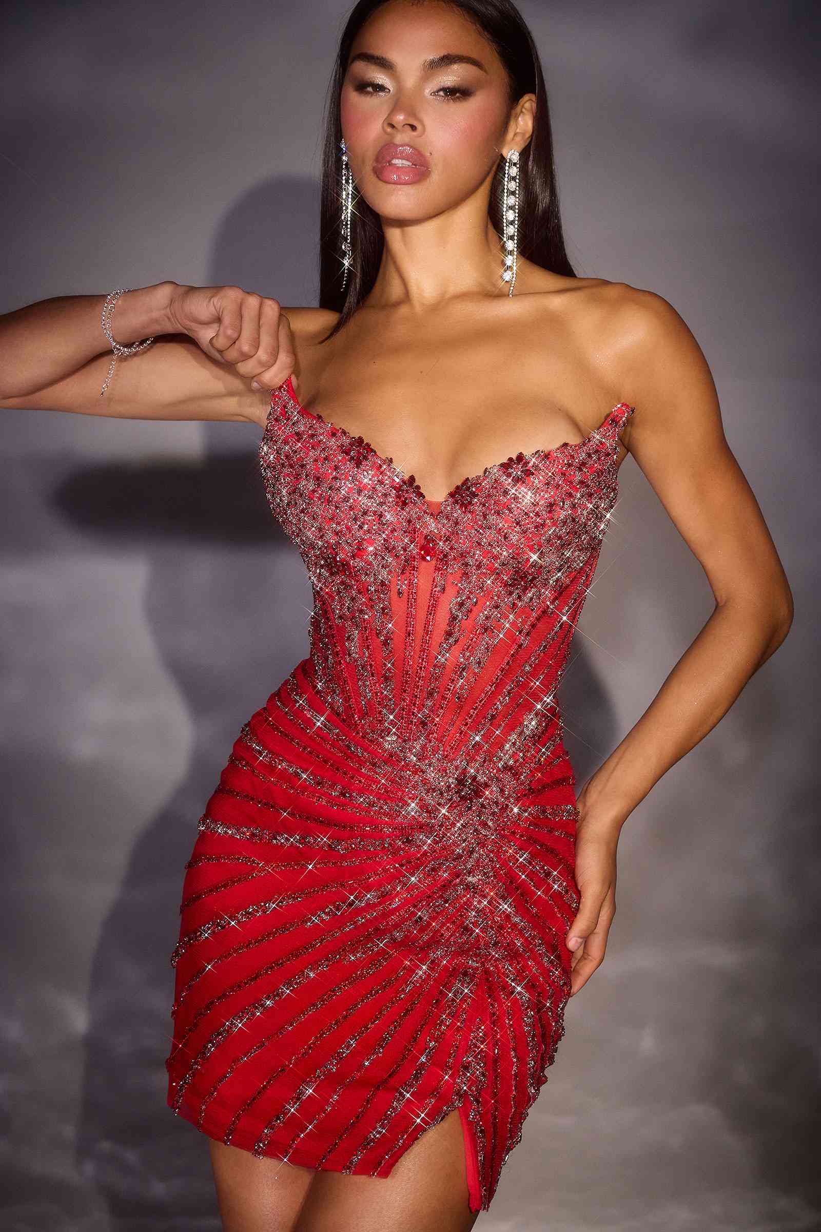 Ladivine CD646 Sculpted Boned Corset Bodice Fitted Mini Dress DestGlow
