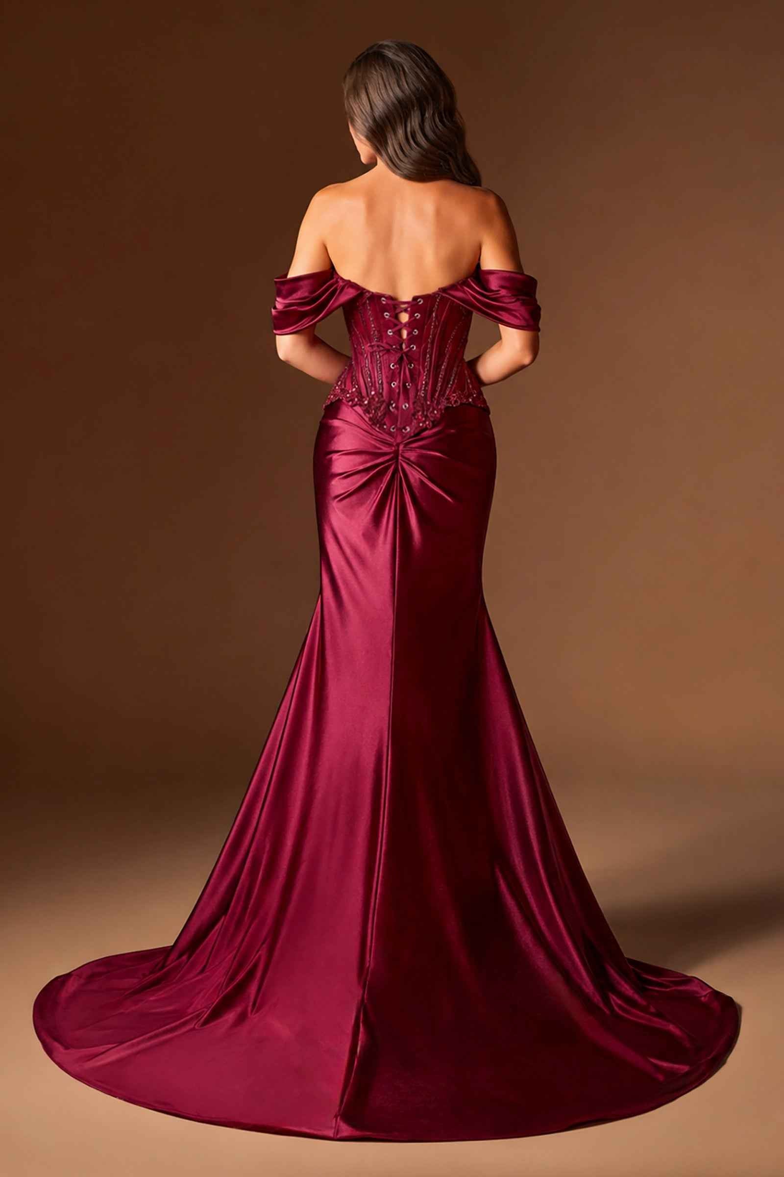 Ladivine CD656 Off the Shoulder Embellished Corset Bodice Fitted Gown DestGlow