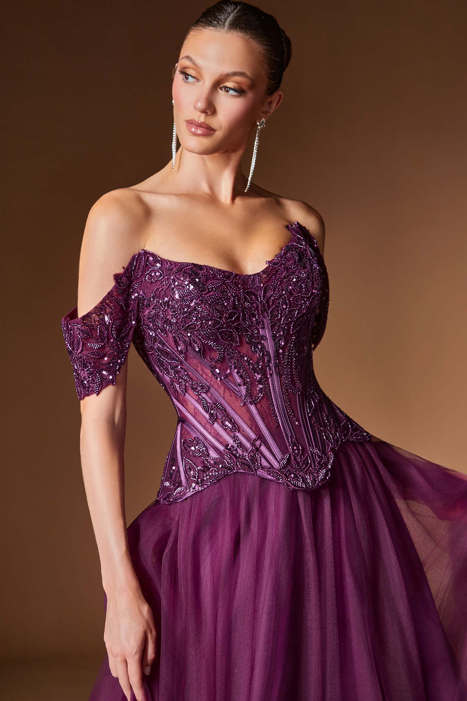 Ladivine CD657 Off the Shoulder A-line Ballgown Tulle Dress DestGlow