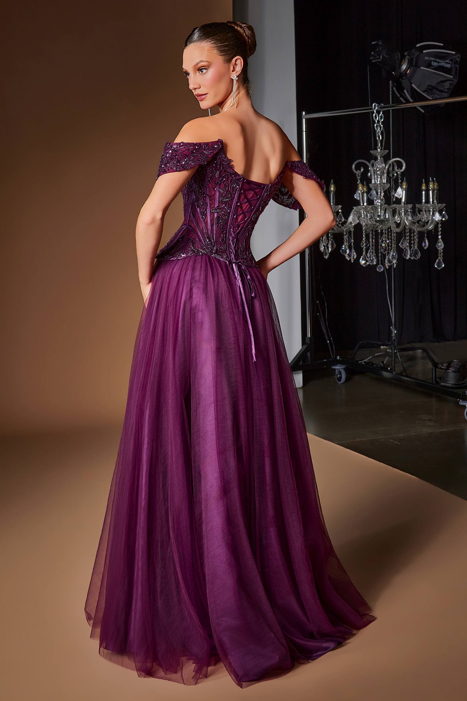 Ladivine CD657 Off the Shoulder A-line Ballgown Tulle Dress DestGlow