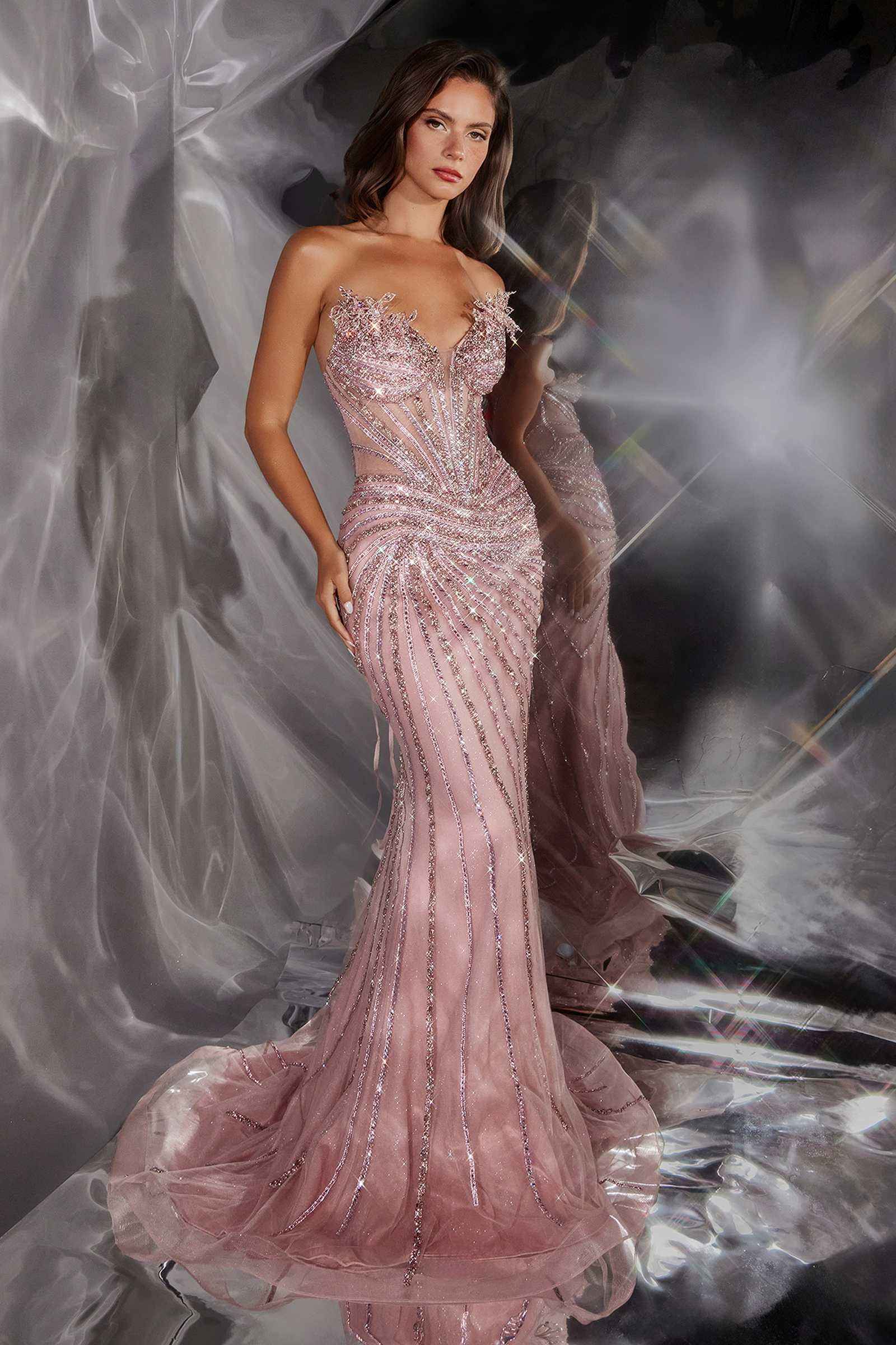 Ladivine CD715 Red Carpet Glamour Fitted Mermaid Gown DestGlow