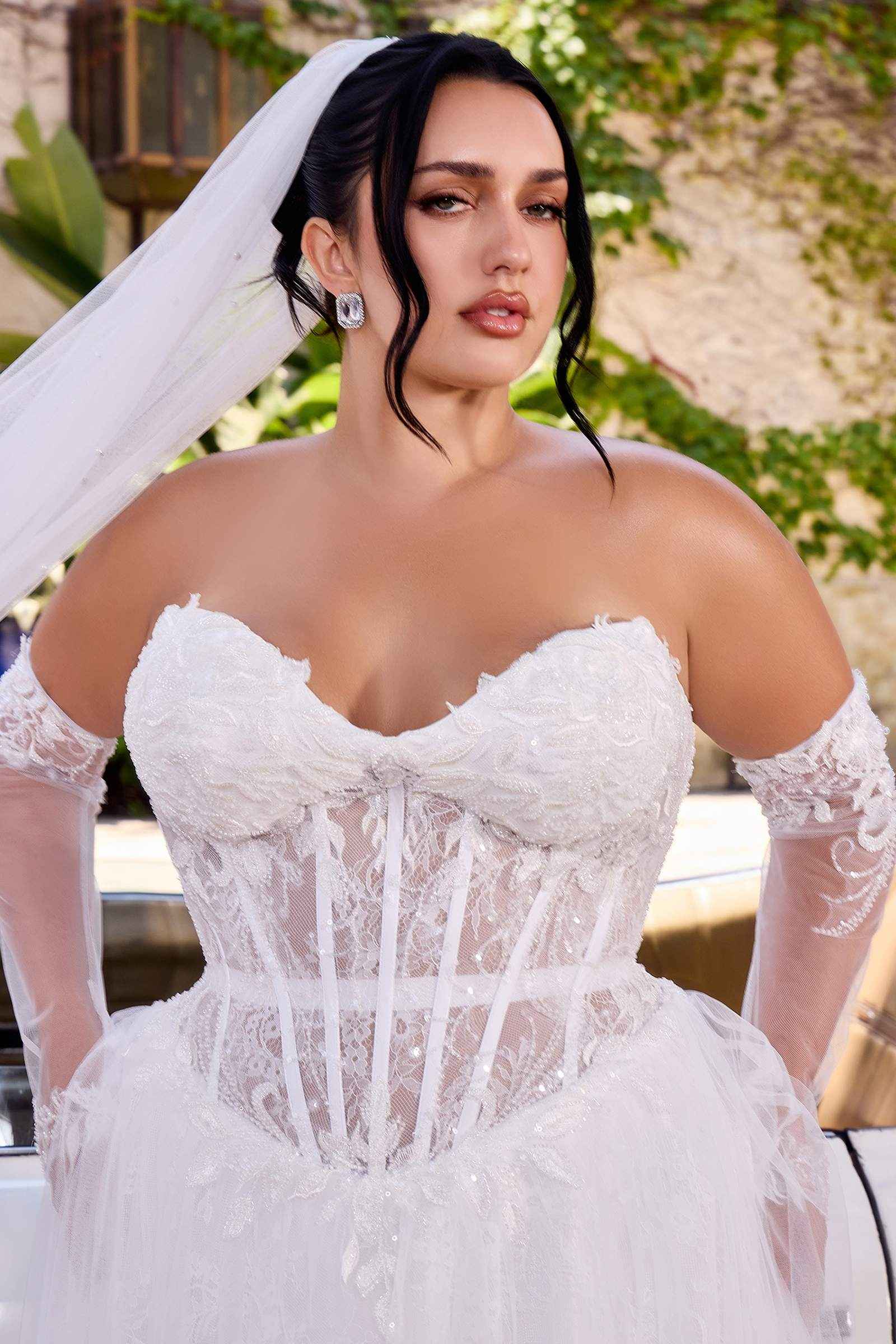 Ladivine CD717W Strapless A-Line Gown Lace Applique Tulle Skirt DestGlow