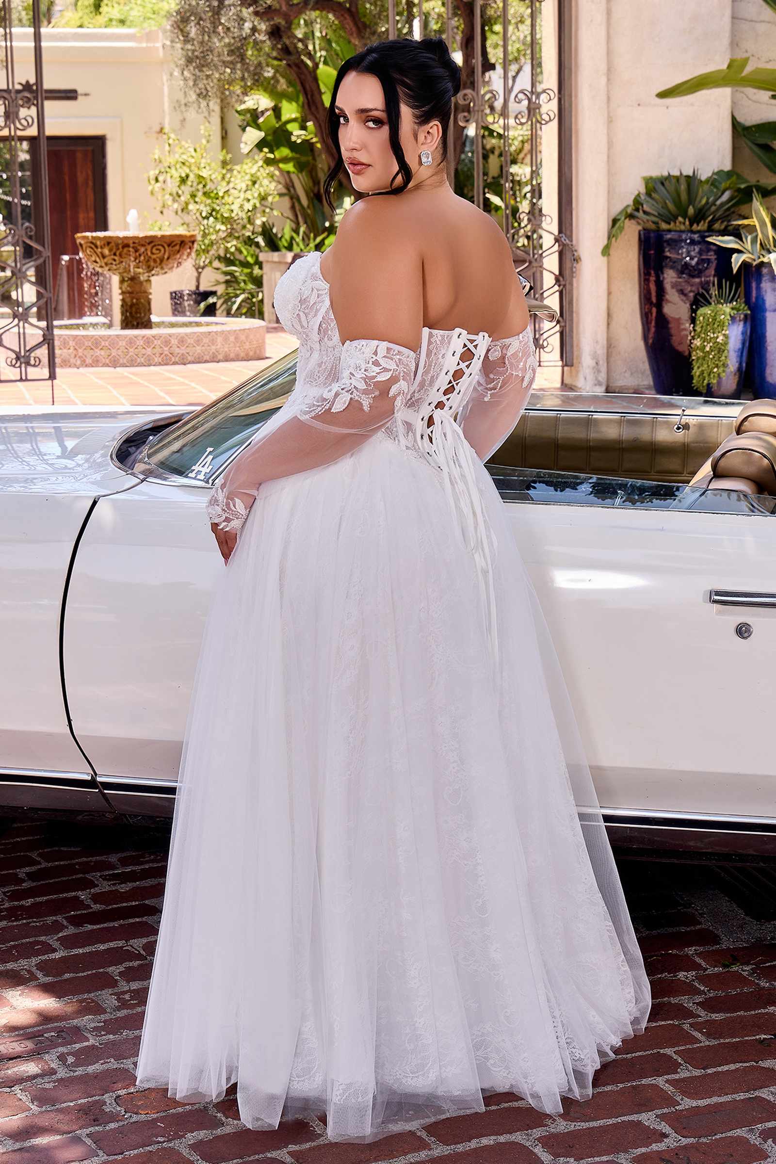 Ladivine CD717W Strapless A-Line Gown Lace Applique Tulle Skirt DestGlow