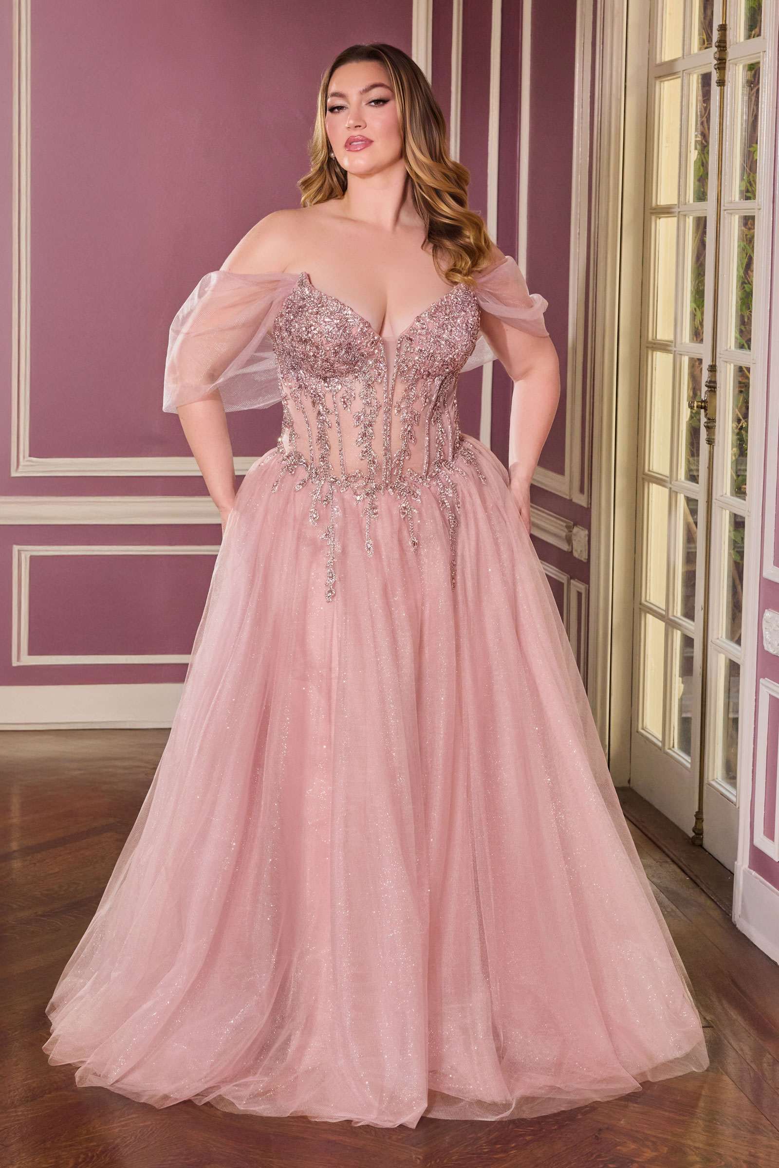 Ladivine CD721C Strapless A-Line Sweetheart Corset Bodice Plus Size Dress by DiscountDressShop