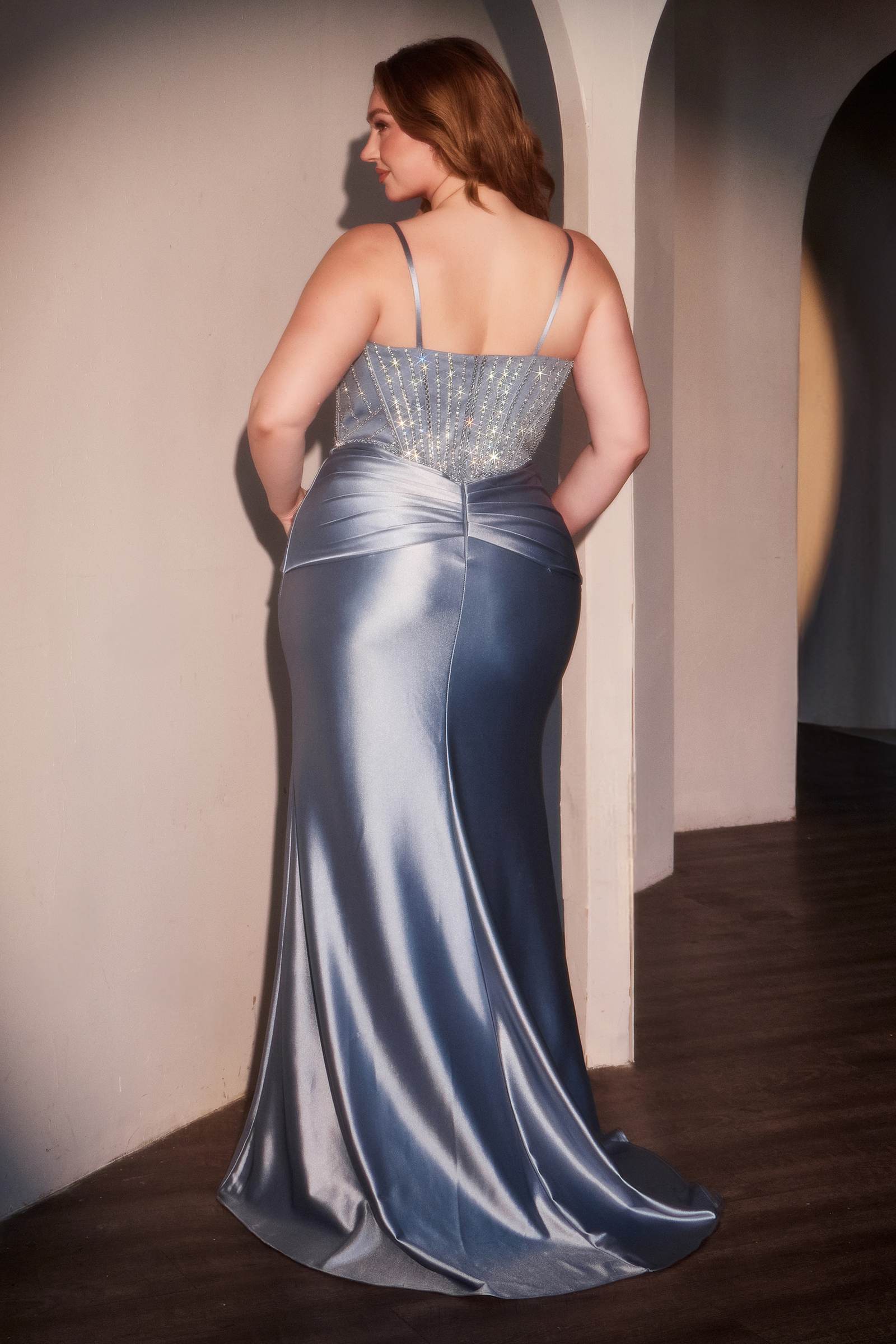 Ladivine CD752C Dress Fitted Satin Embellished Plus Size Gown by DiscountDressShop