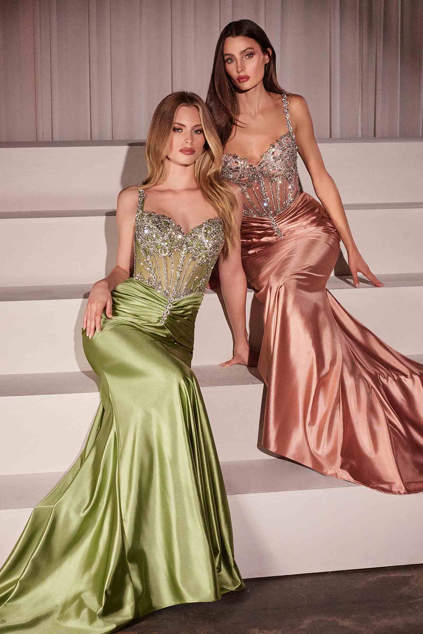 Ladivine CD757 Dress Crystal Embellished Fitted Satin Gown by DiscountDressShop