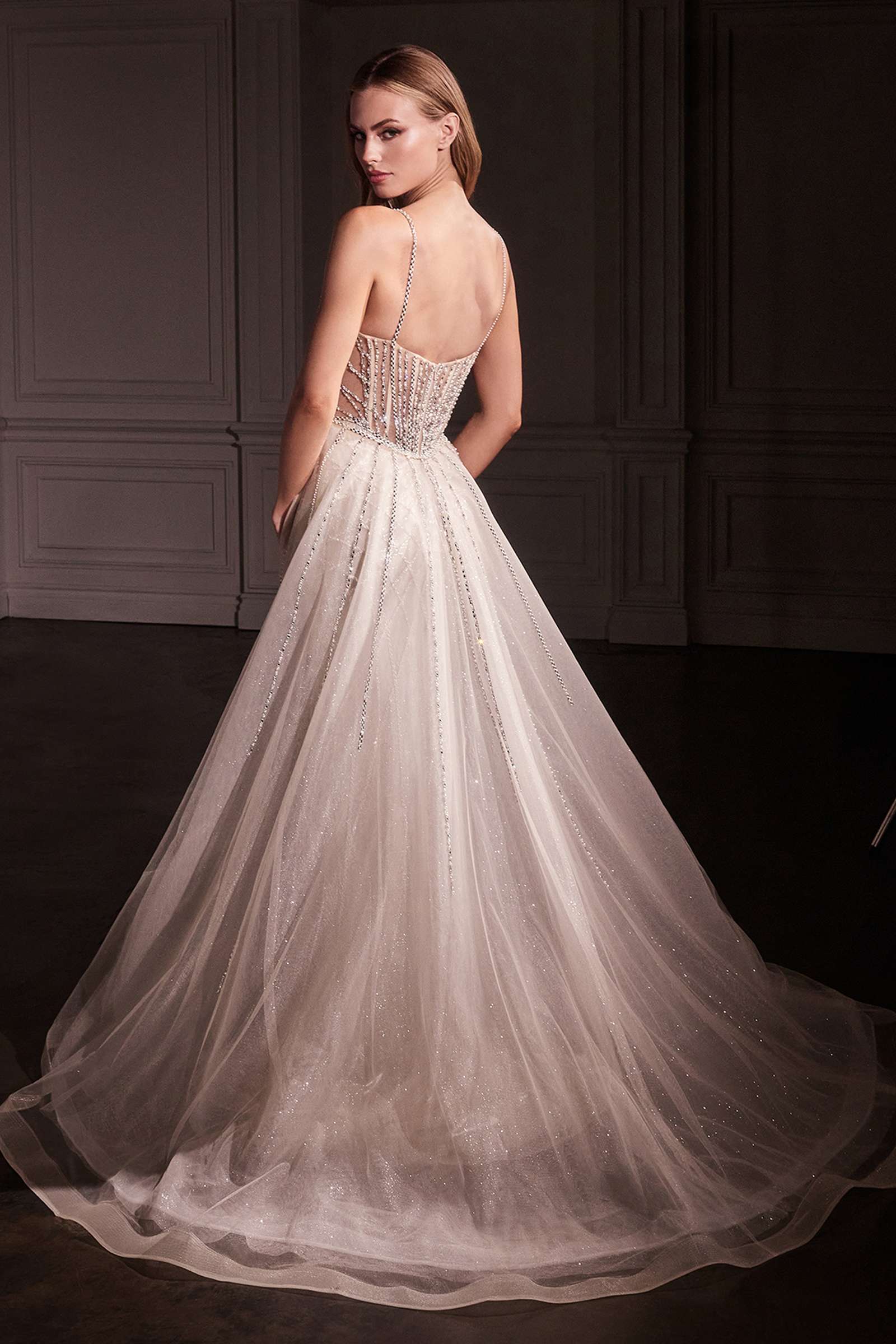 Ladivine CD763 Fit & Flare Crystal Embellished Gown & Overskirt by DiscountDressShop