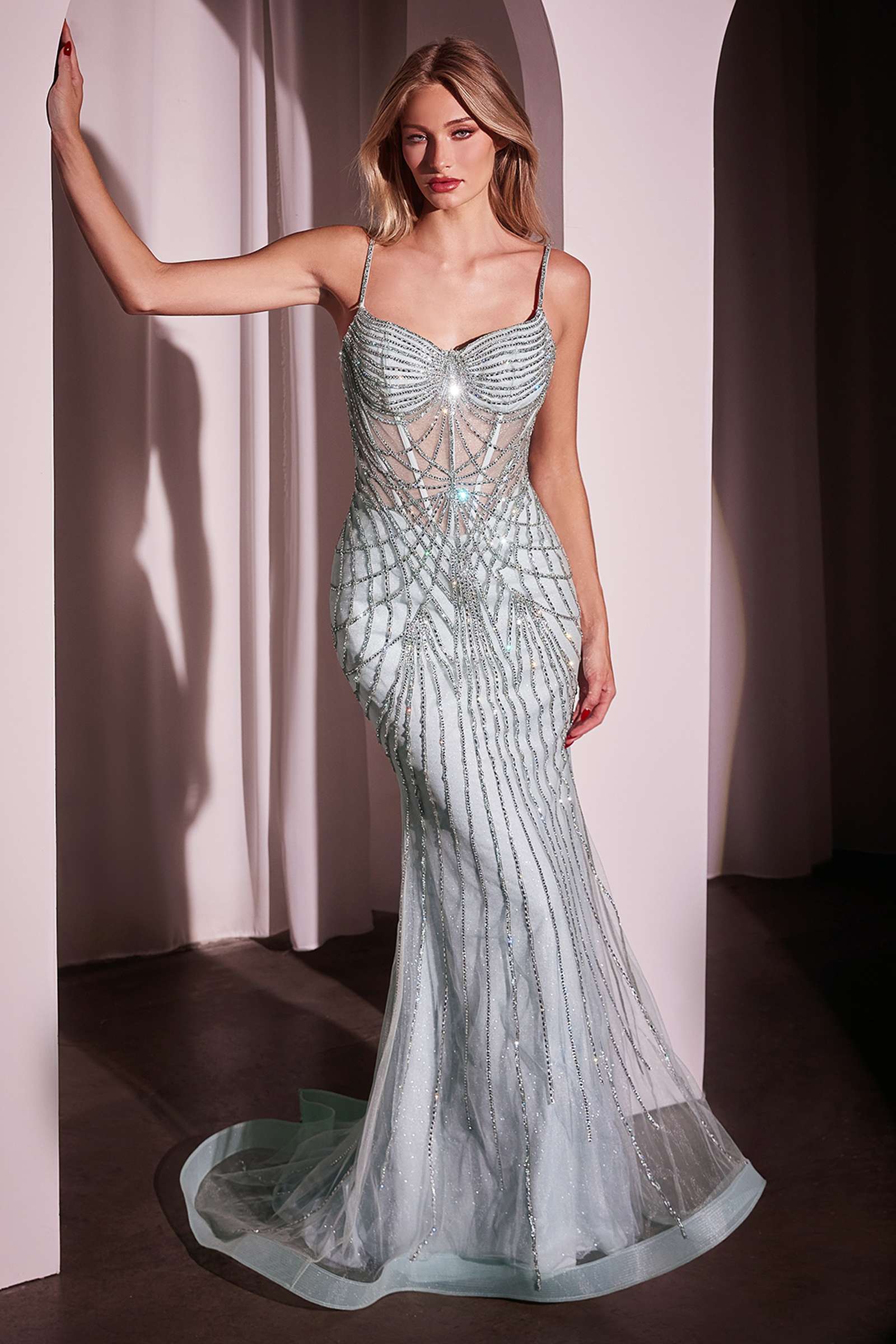 Ladivine CD766 Dress Fitted Pearl & Crystal Prom Gown by DiscountDressShop