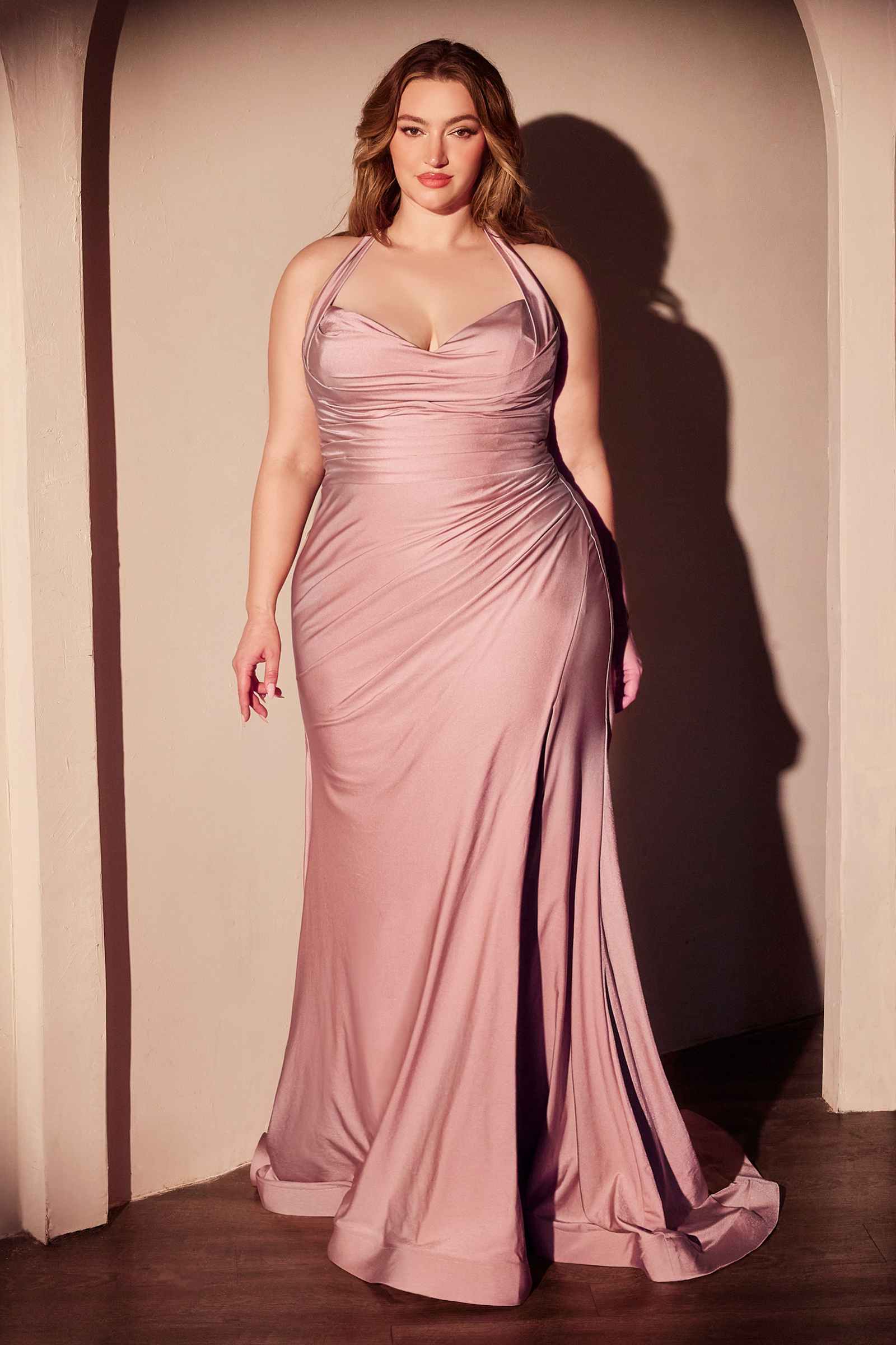 Ladivine CD796C Dress Stretch Satin Halter Fitted Curve Gown by DiscountDressShop