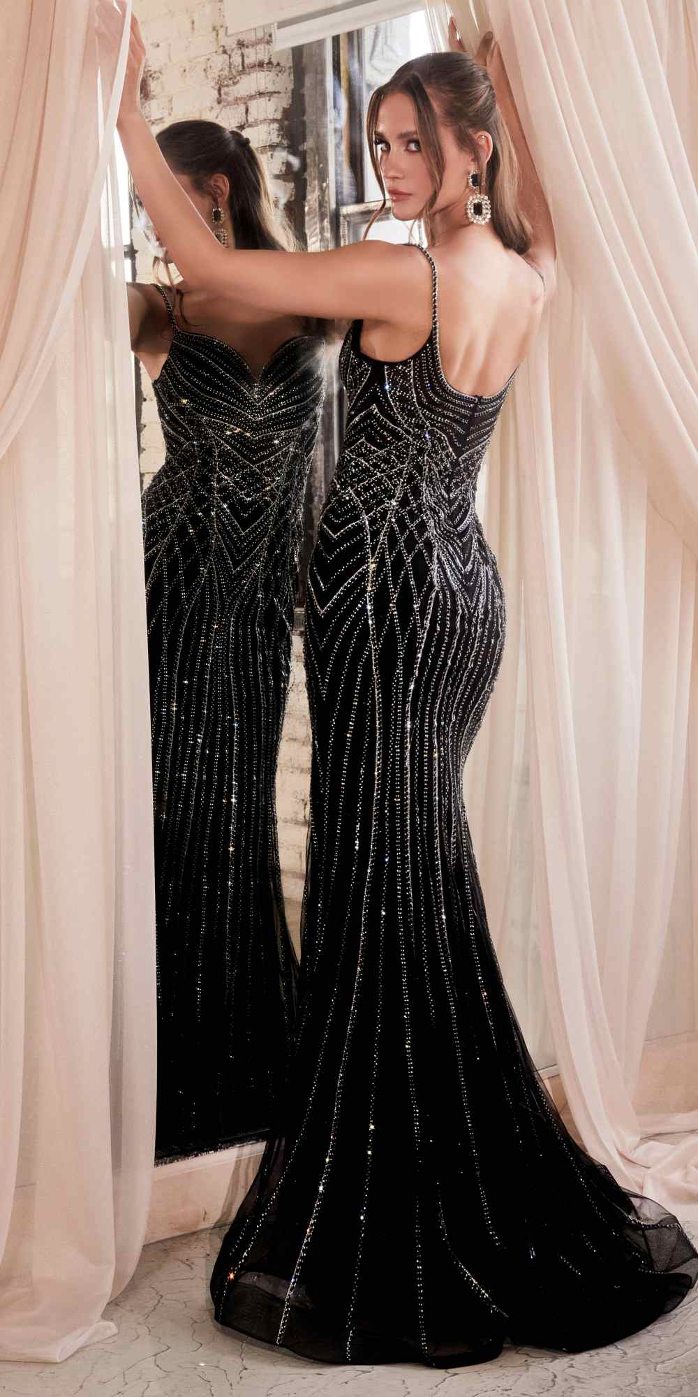 Ladivine CD846 Long Bead Embellished Fit and Flare Gown by DiscountDressShop
