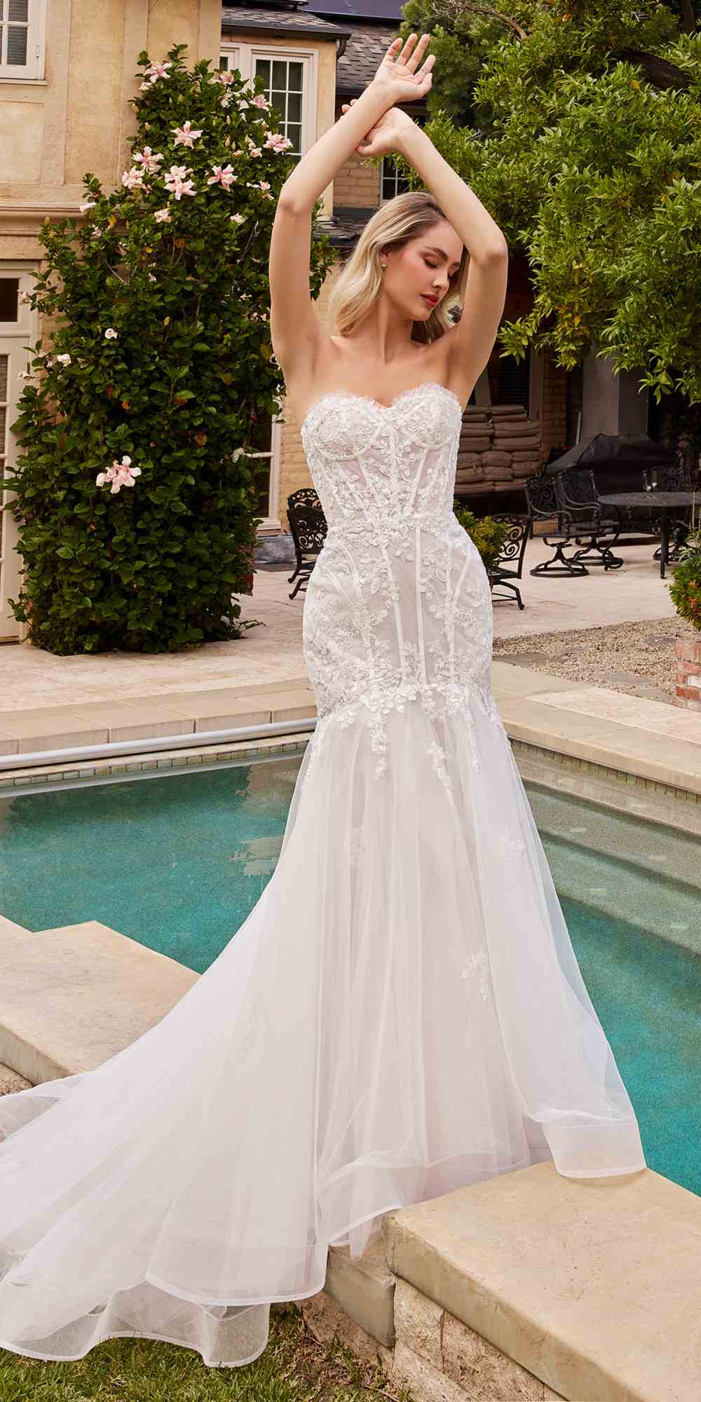 Ladivine CD858W Long Strapless Mermaid Dress Removable Sleeves by DiscountDressShop
