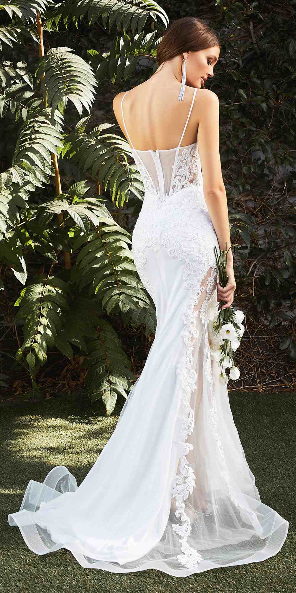 Cinderella Divine CD937W Sexy Mermaid Wedding Gown Illusion Leg Sides by DiscountDressShop