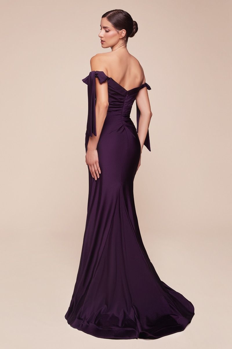 Ladivine CD943 Fitted Stretch Jersey Long Formal Dress Off Shoulder by DiscountDressShop