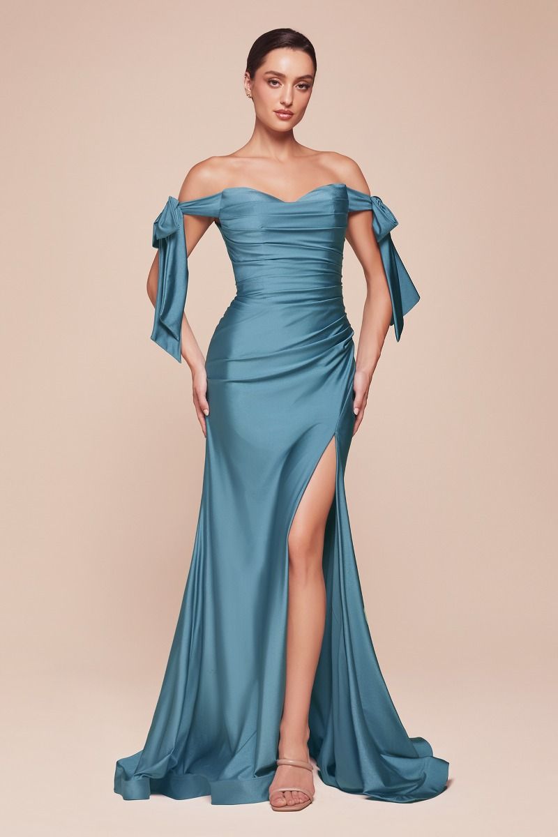 Cinderella Divine CD943C Long Fitted Stretch Jersey Formal Dress Off Shoulder by DiscountDressShop