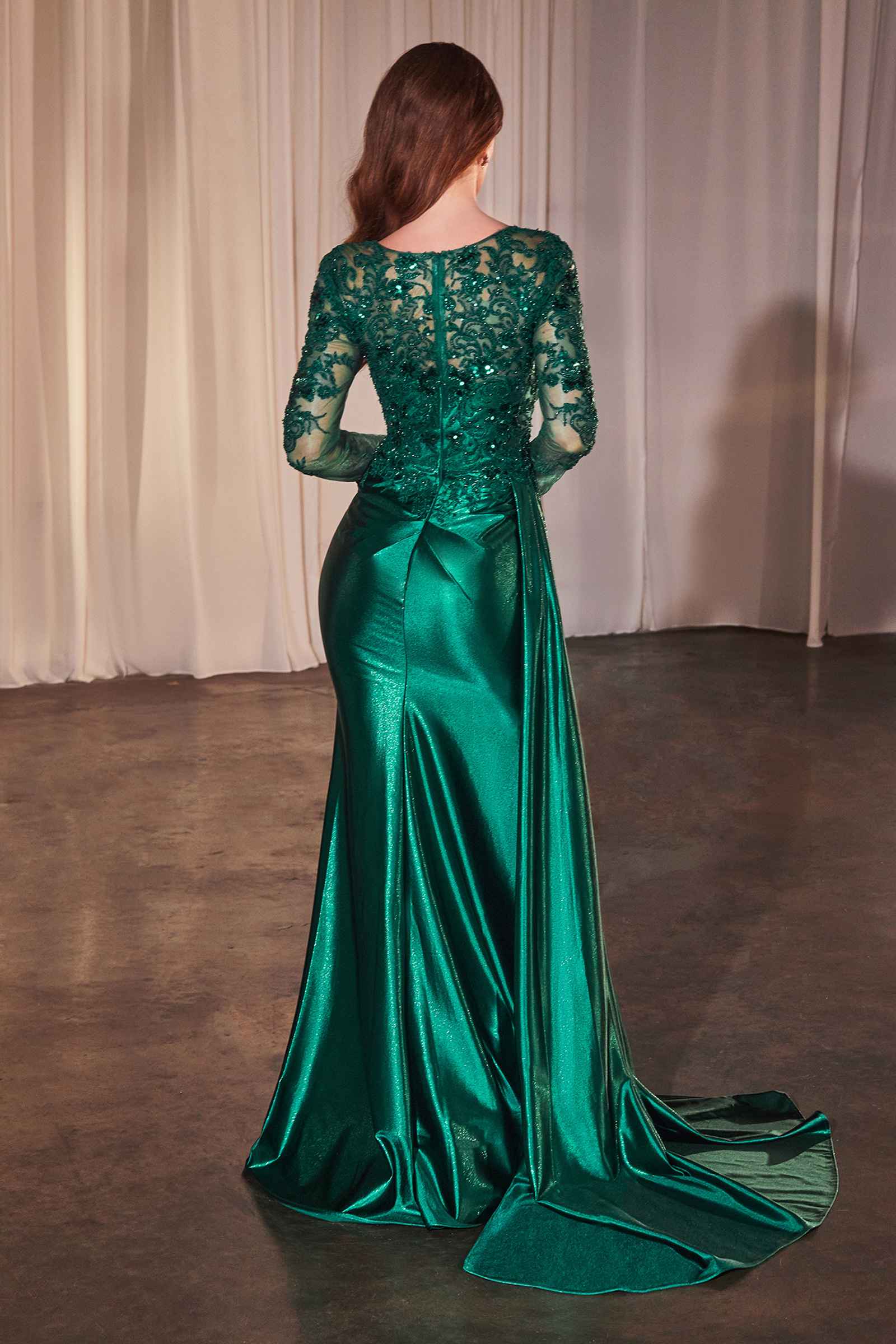 Ladivine CDS506 Dress Long Sleeve Lace & Satin Fitted Gown by DiscountDressShop