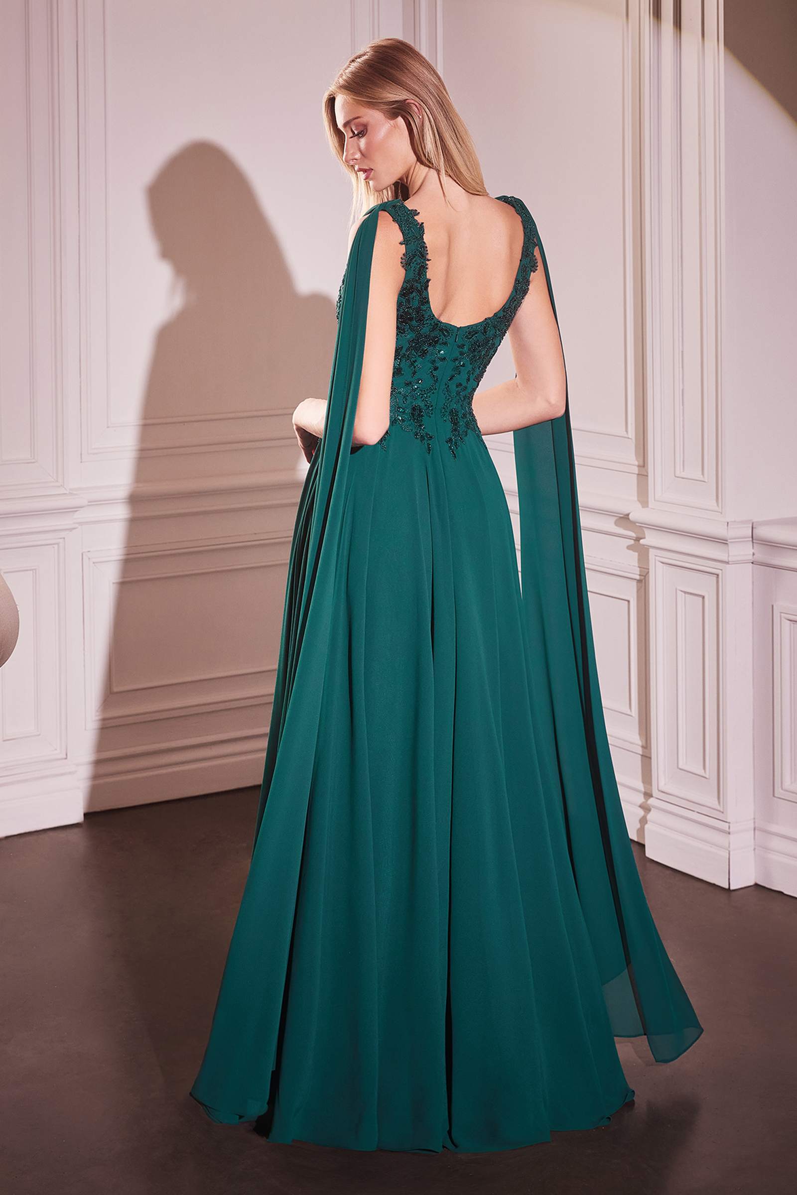 Ladivine CDS509 Dress Chiffon A-Line Gown & Long Cape Sleeves by DiscountDressShop