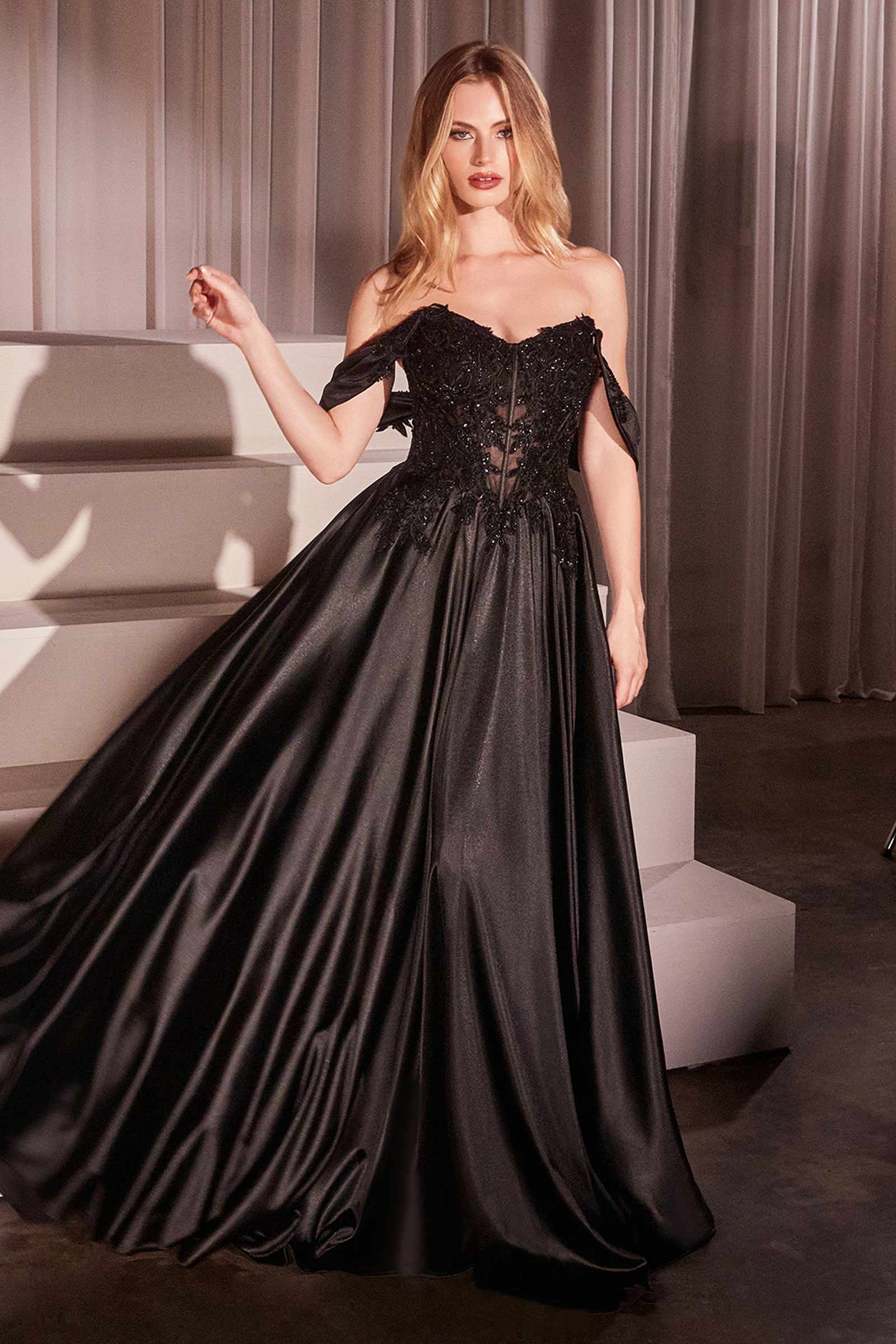 Ladivine CDS525 Dress Off The Shoulder Lace & Satin A-Line Prom Gown by DiscountDressShop
