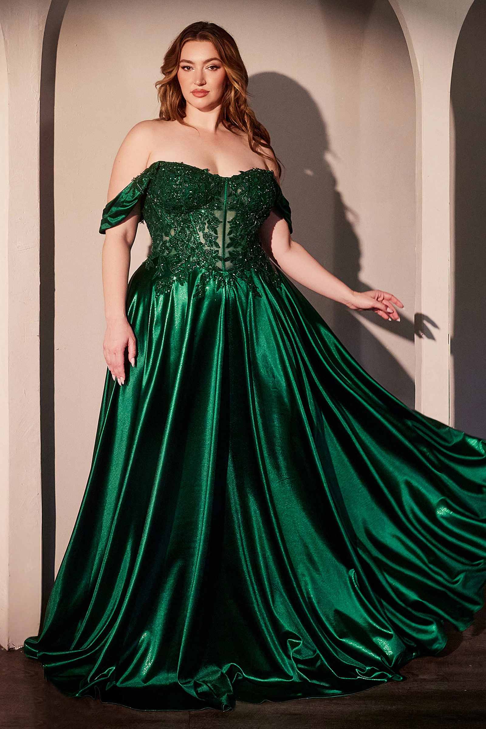Ladivine CDS525 Dress Off The Shoulder Lace & Satin A-Line Prom Gown by DiscountDressShop