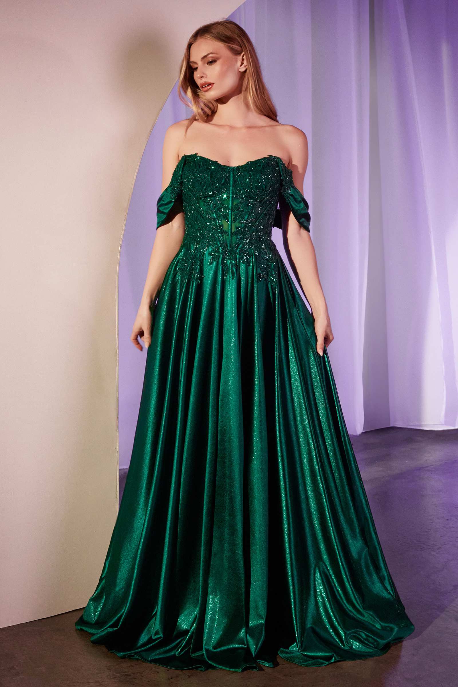 Ladivine CDS525 Dress Off The Shoulder Lace & Satin A-Line Prom Gown by DiscountDressShop