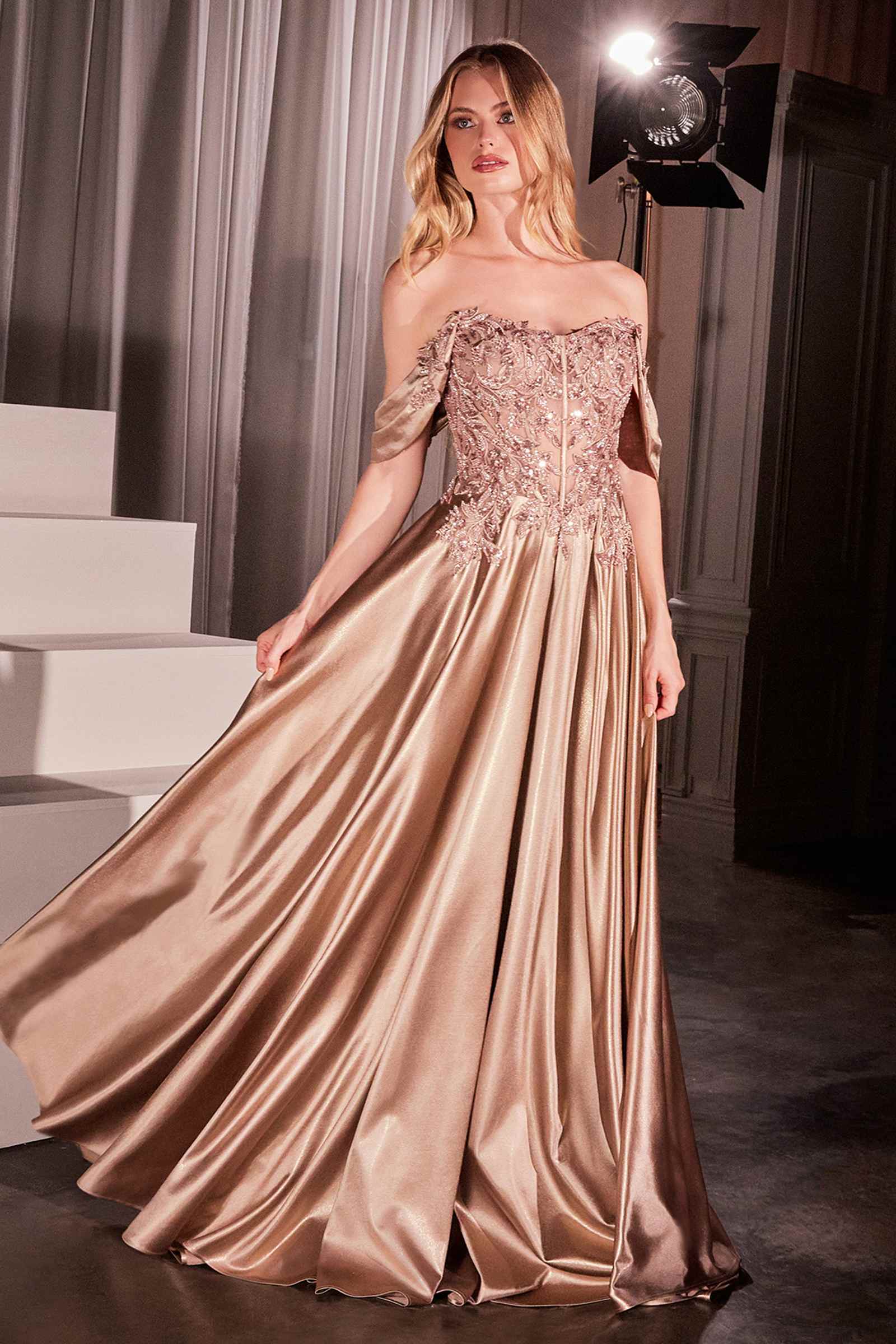 Ladivine CDS525 Dress Off The Shoulder Lace & Satin A-Line Prom Gown by DiscountDressShop