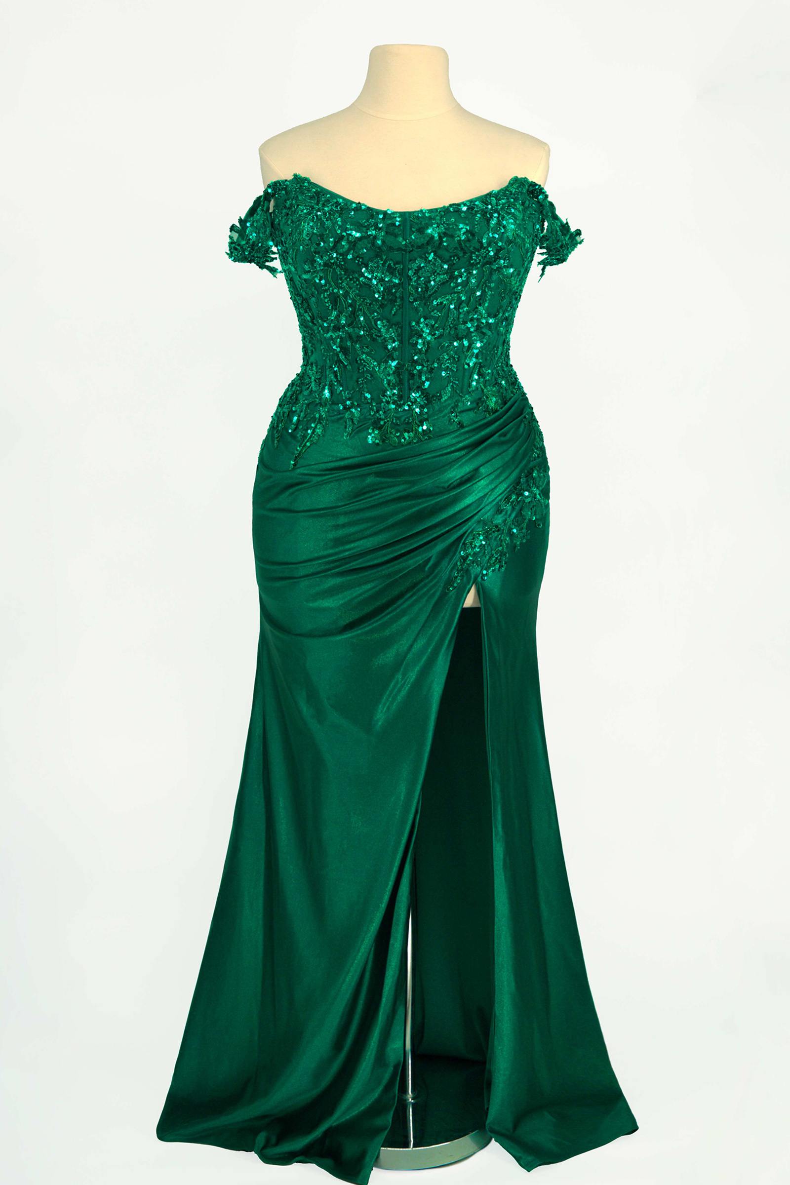 Ladivine CDS537C Off The Shoulder Lace & Satin Curve Dress by DiscountDressShop