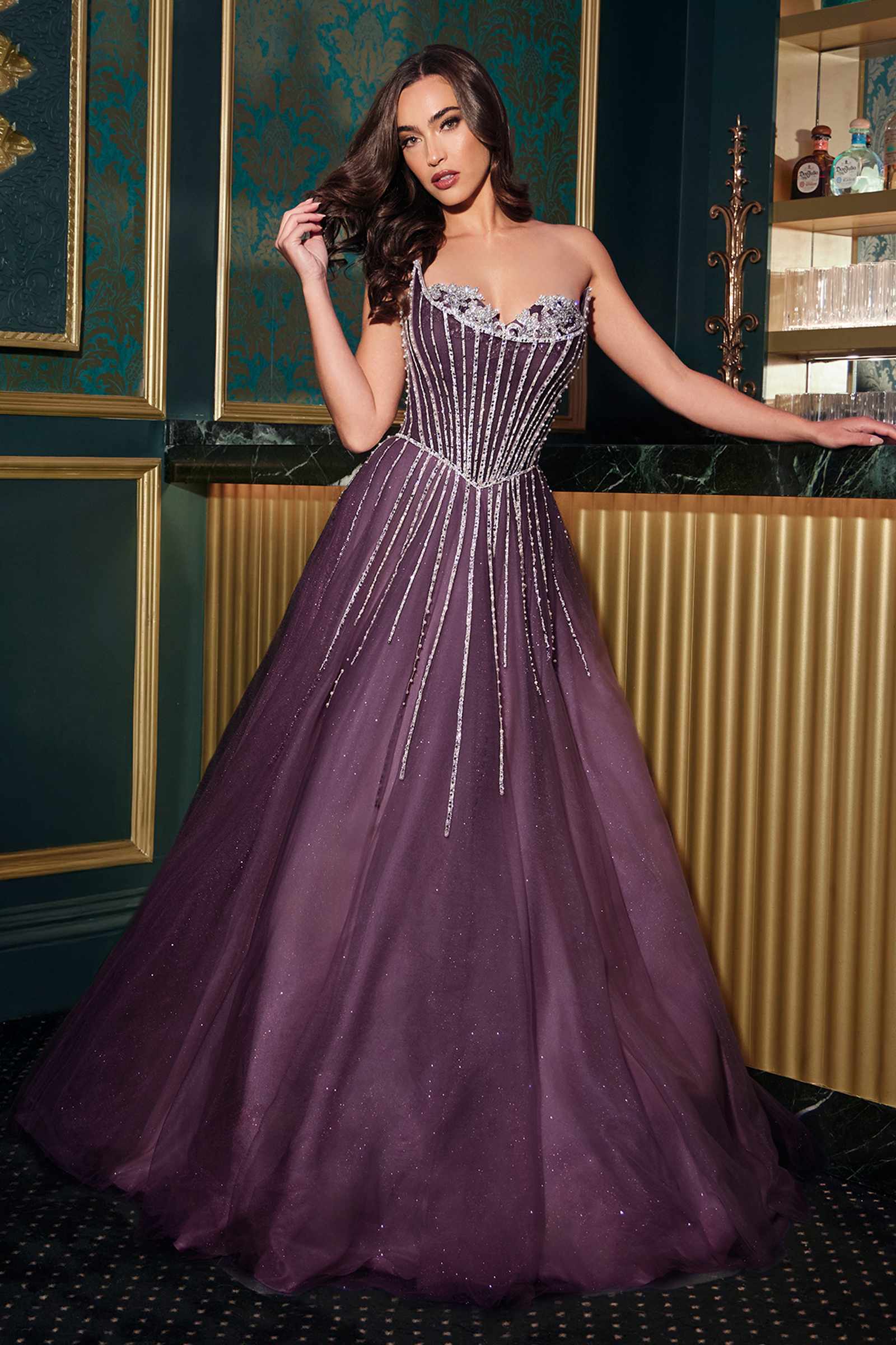 Ladivine CDS541 Glitter A-Line Ball Gown Strapless Crystal Beaded by DiscountDressShop