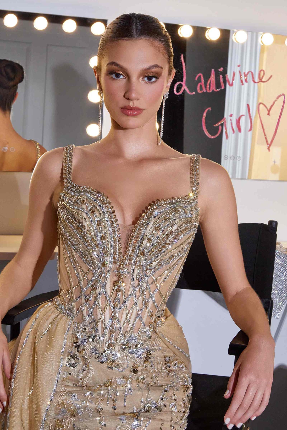 Ladivine CDS570 Fitted Formal Off Shoulder Gown with Detachable Skirt DestGlow