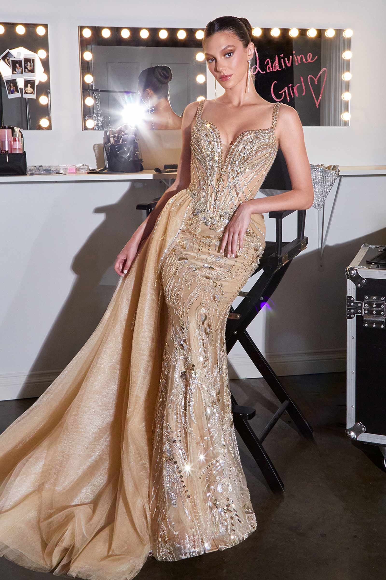 Ladivine CDS570 Fitted Formal Off Shoulder Gown with Detachable Skirt DestGlow