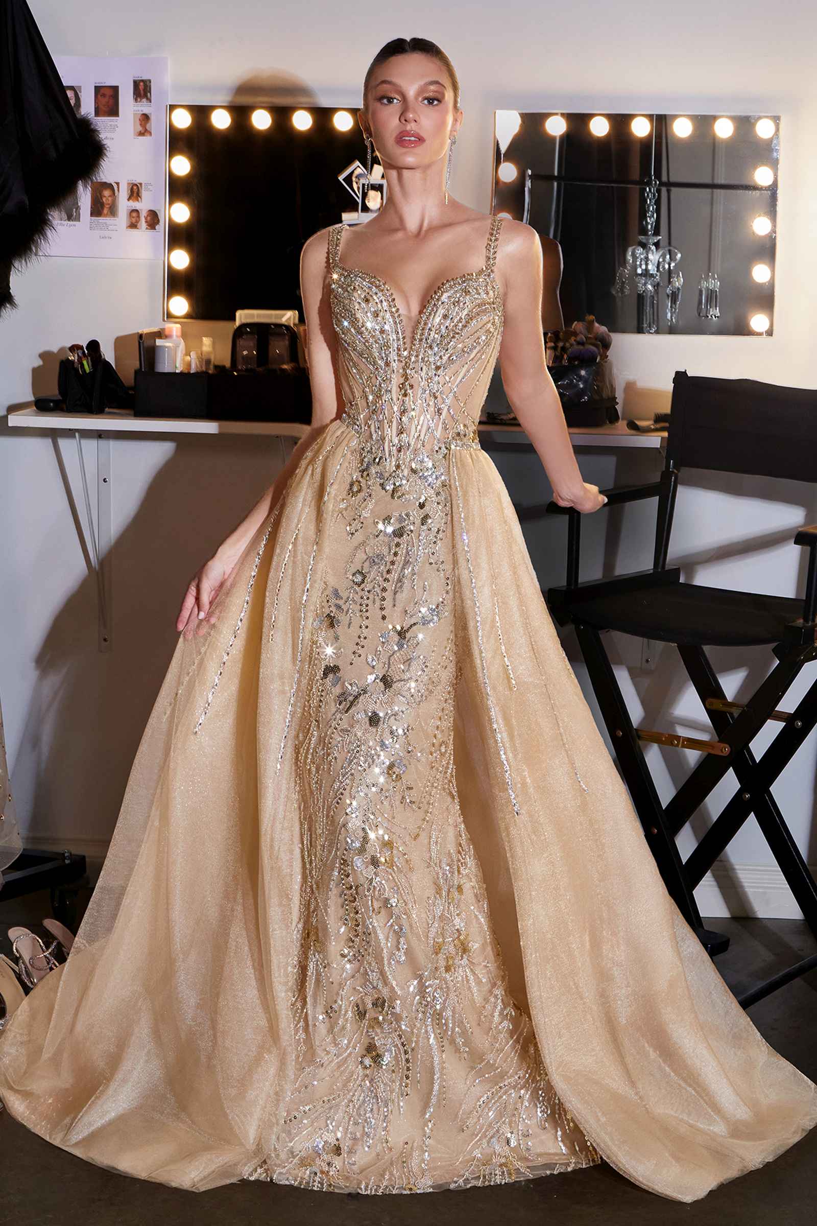 Ladivine CDS570 Fitted Formal Off Shoulder Gown with Detachable Skirt DestGlow