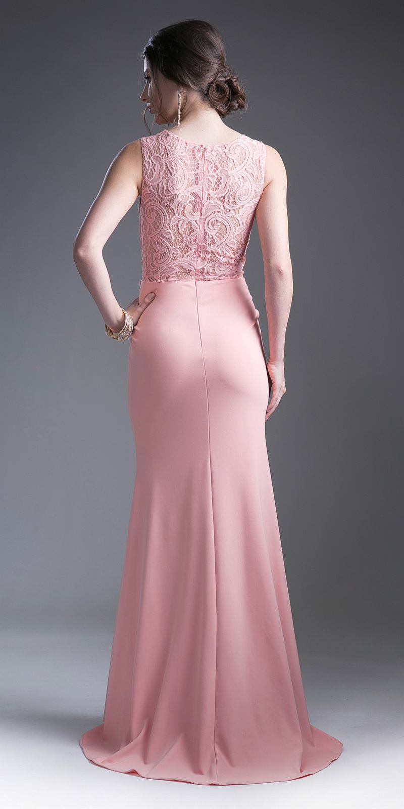 Cinderella Divine CF115 Long Lace Bodice Stretch Knit Sheath Dress Sleeveless by DiscountDressShop