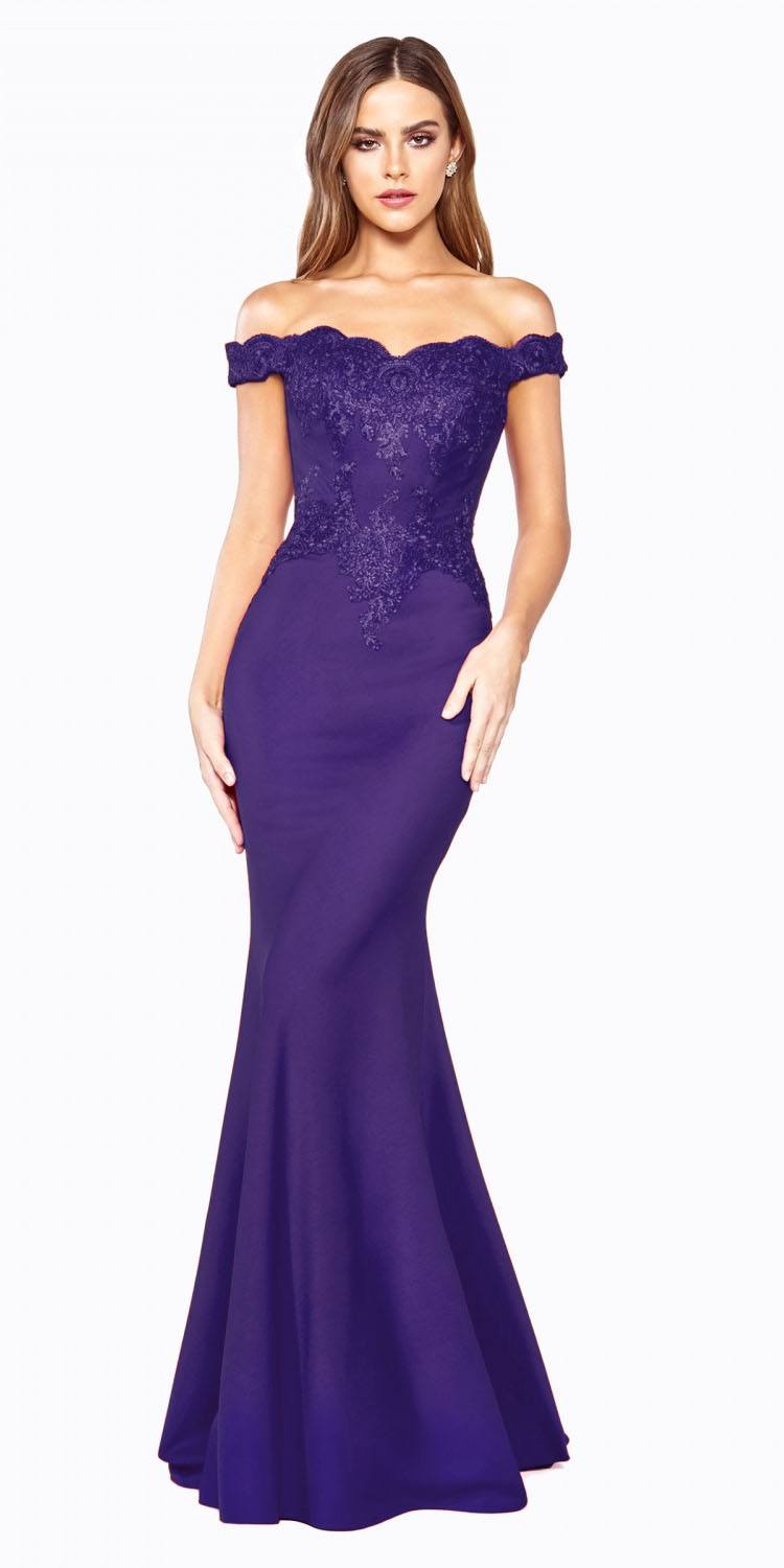 Cinderella Divine CF158 Off Shoulder Floor Length Evening Gown Applique Bodice by DiscountDressShop