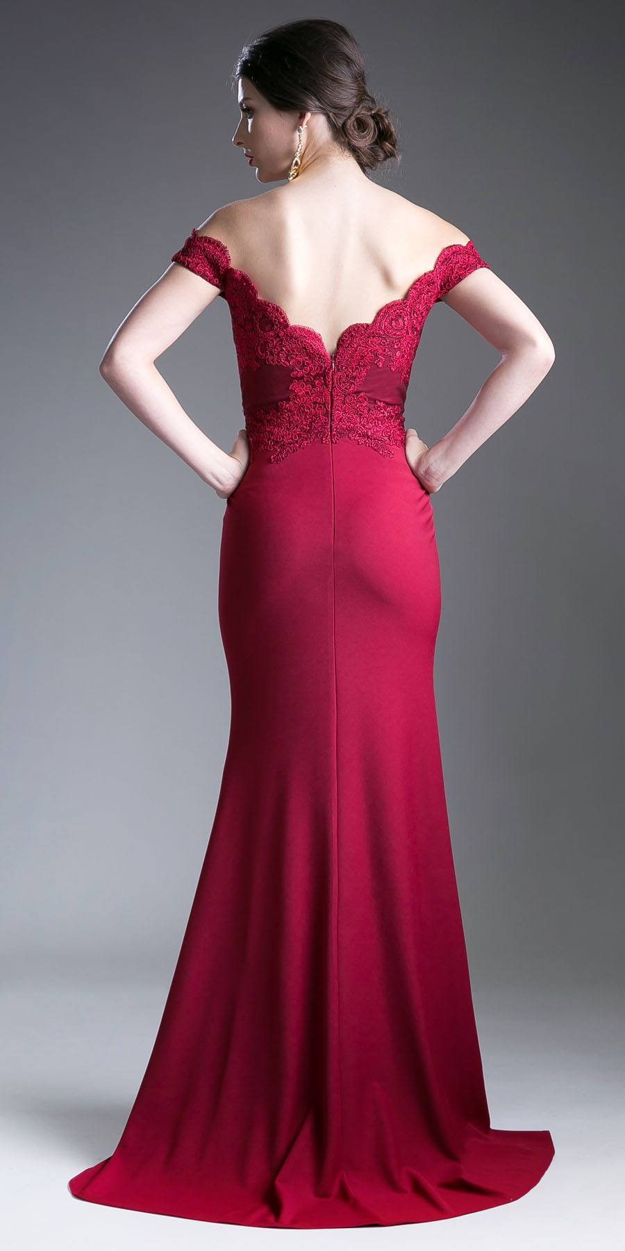 Cinderella Divine CF158 Off Shoulder Floor Length Evening Gown Applique Bodice by DiscountDressShop