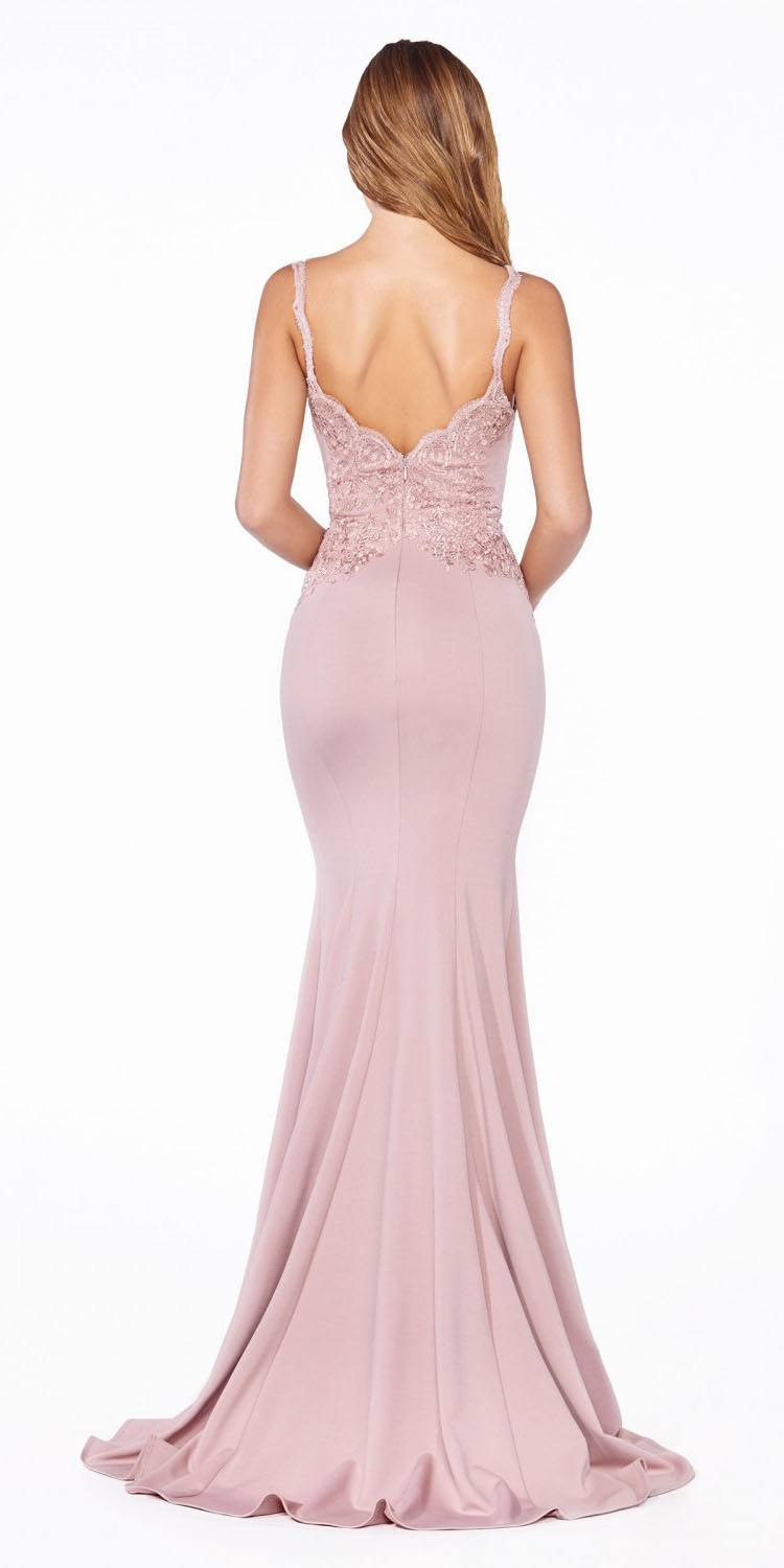CLEARANCE - Cinderella Divine CF319 Long Fitted Gown Plunging V-Neck (Size M) by DiscountDressShop