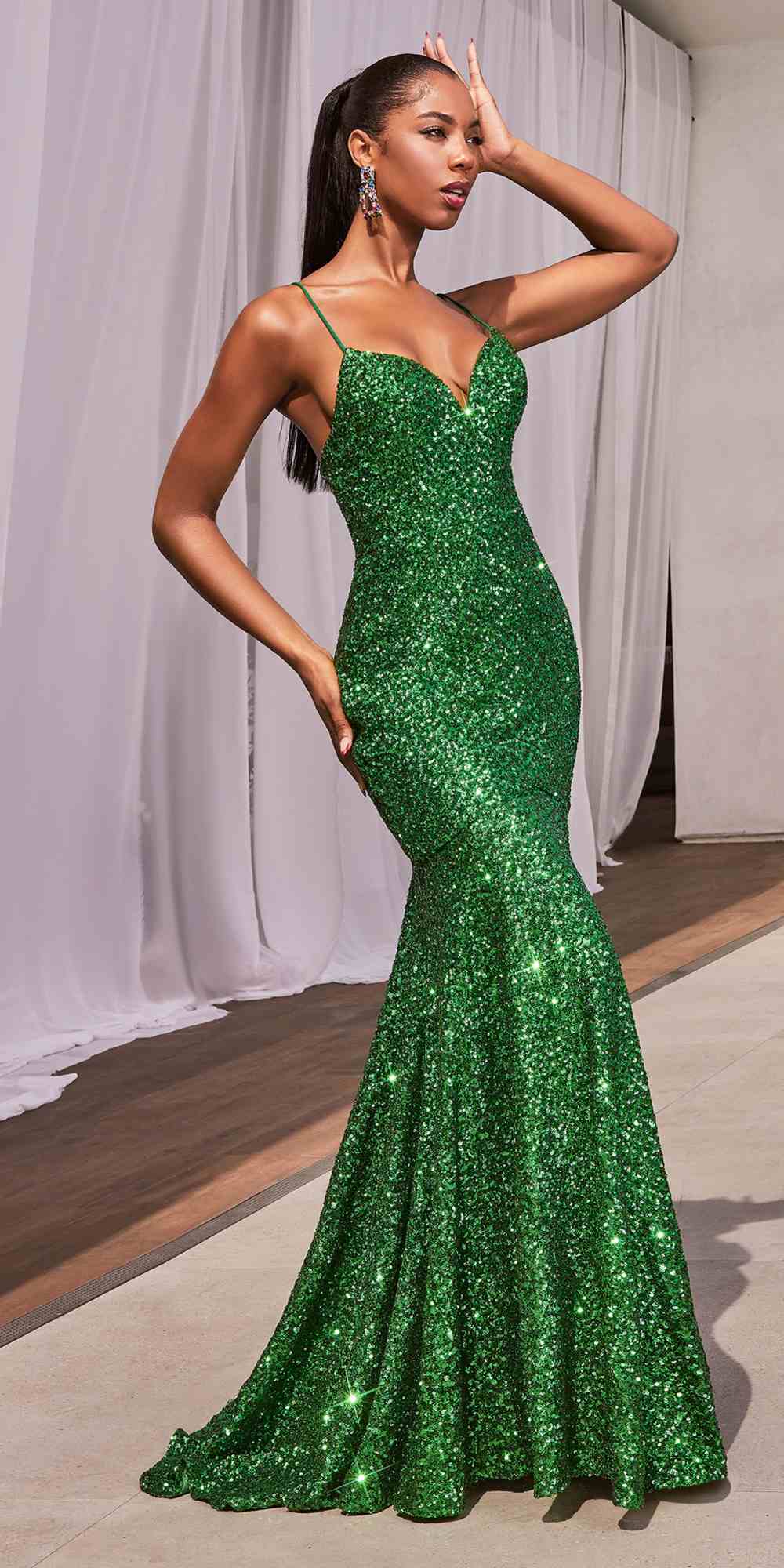 Ladivine CH066 Long Fitted Sequin Mermaid Gown by DiscountDressShop